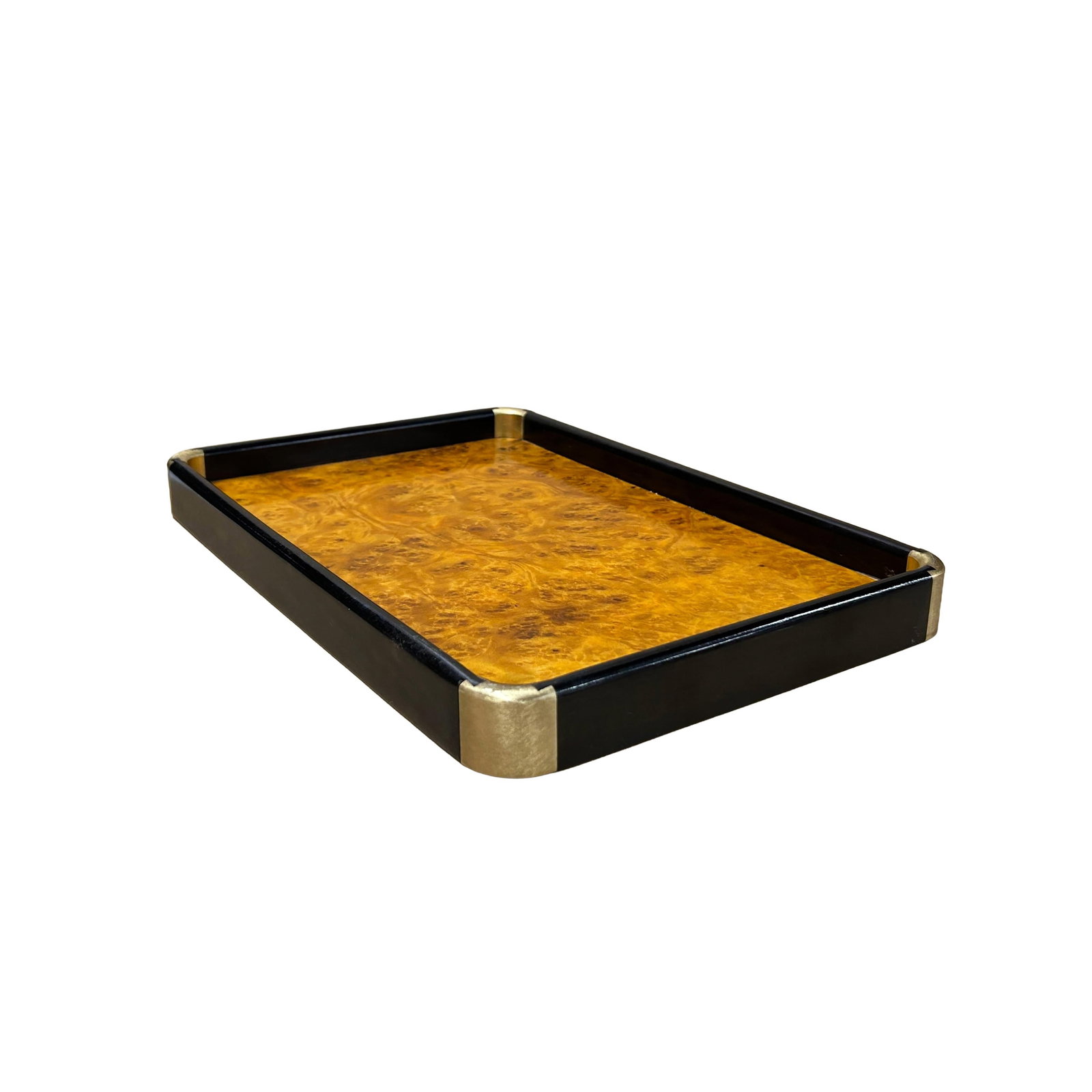 Chinoiseries Golden Brown Burl Rectangular Wood Accent Tray - 3