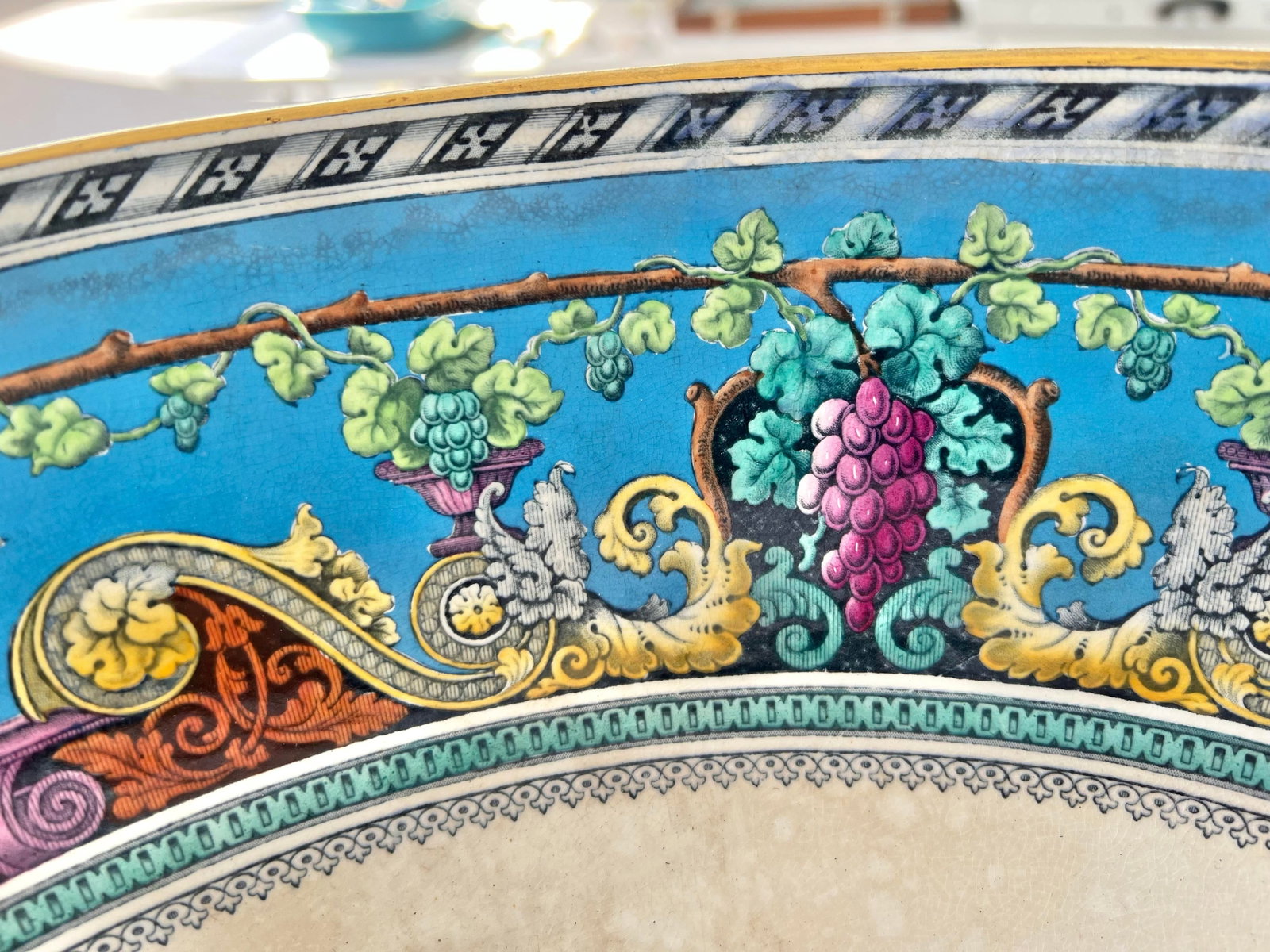 Antique Turquoise Vine and Scroll Punch-Bowl - 2