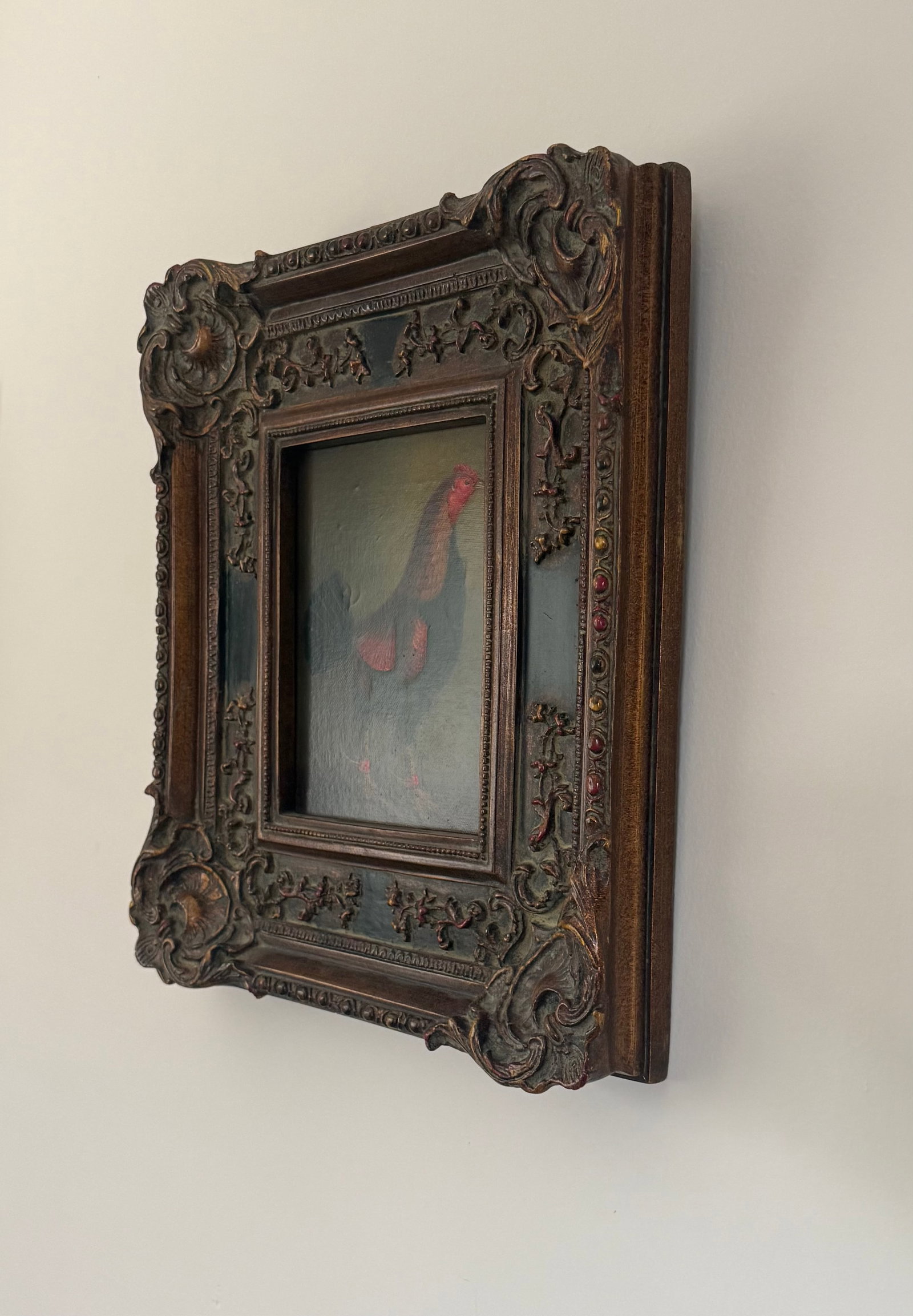 Mid 20th Century Old Master–Style Rooster Portrait Oil Painting, Ornately Framed, Signed Evans - 7