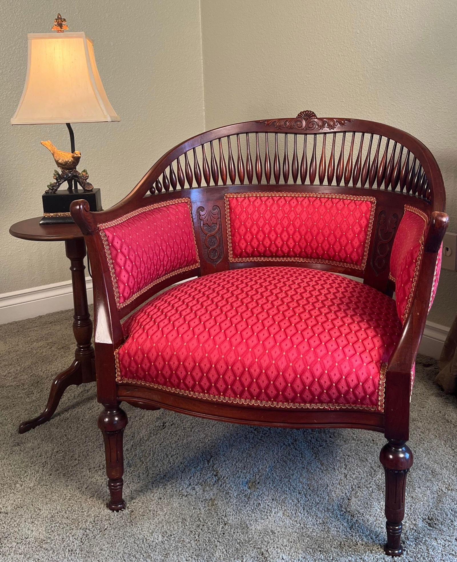 Edwardian Mahogany Barrel Back Conversation Chair, Circa 1900 - 2