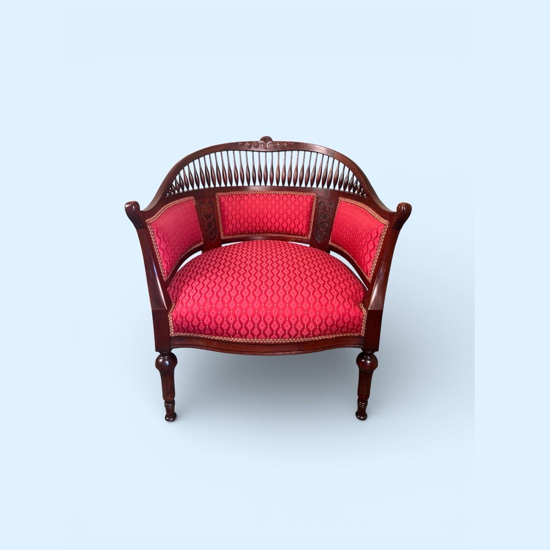 Edwardian Mahogany Barrel Back Conversation Chair, Circa 1900 - 8