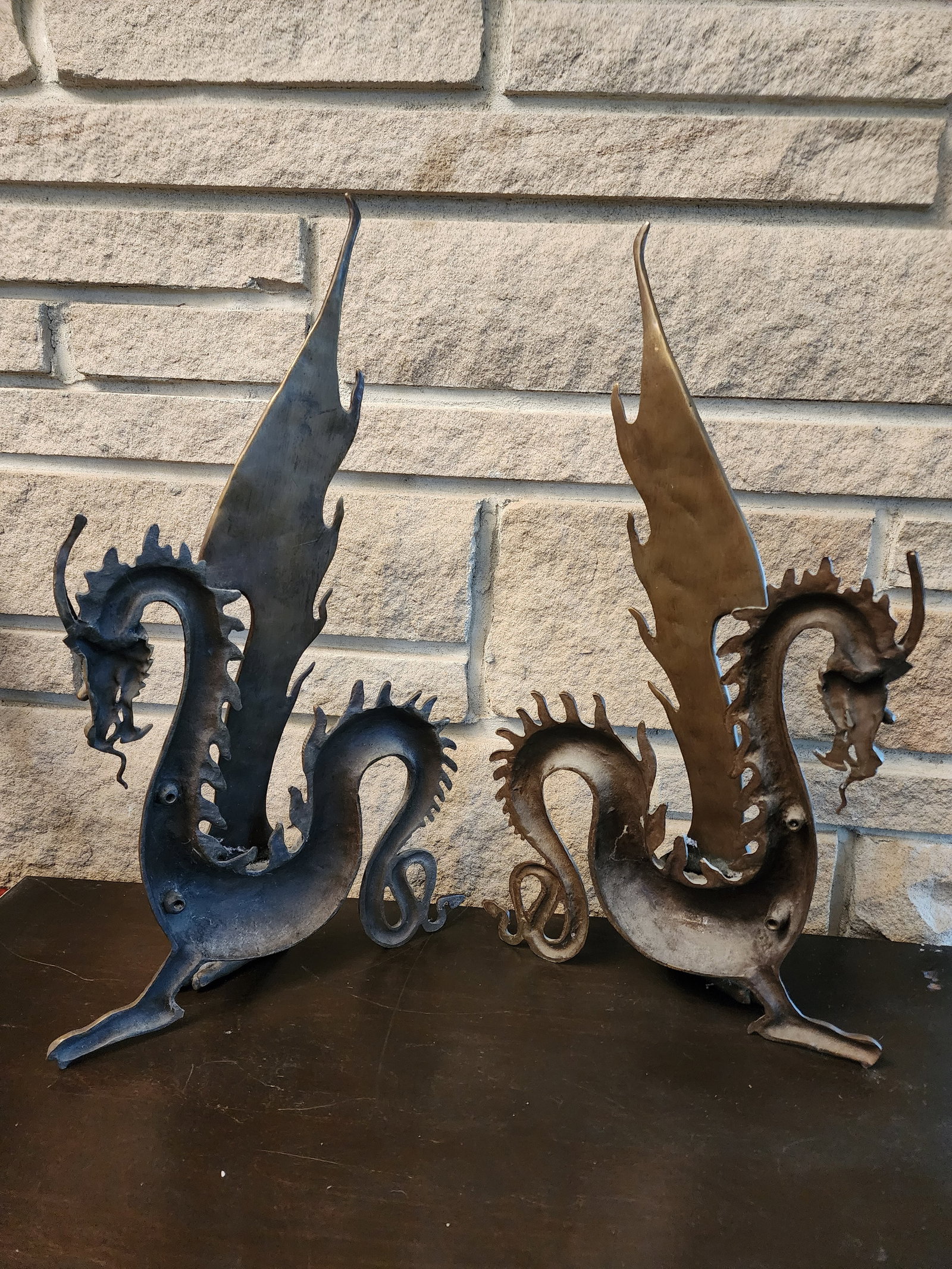 1990s Pair of Bronze Dragon Sculptures Left and Right Facing - 6
