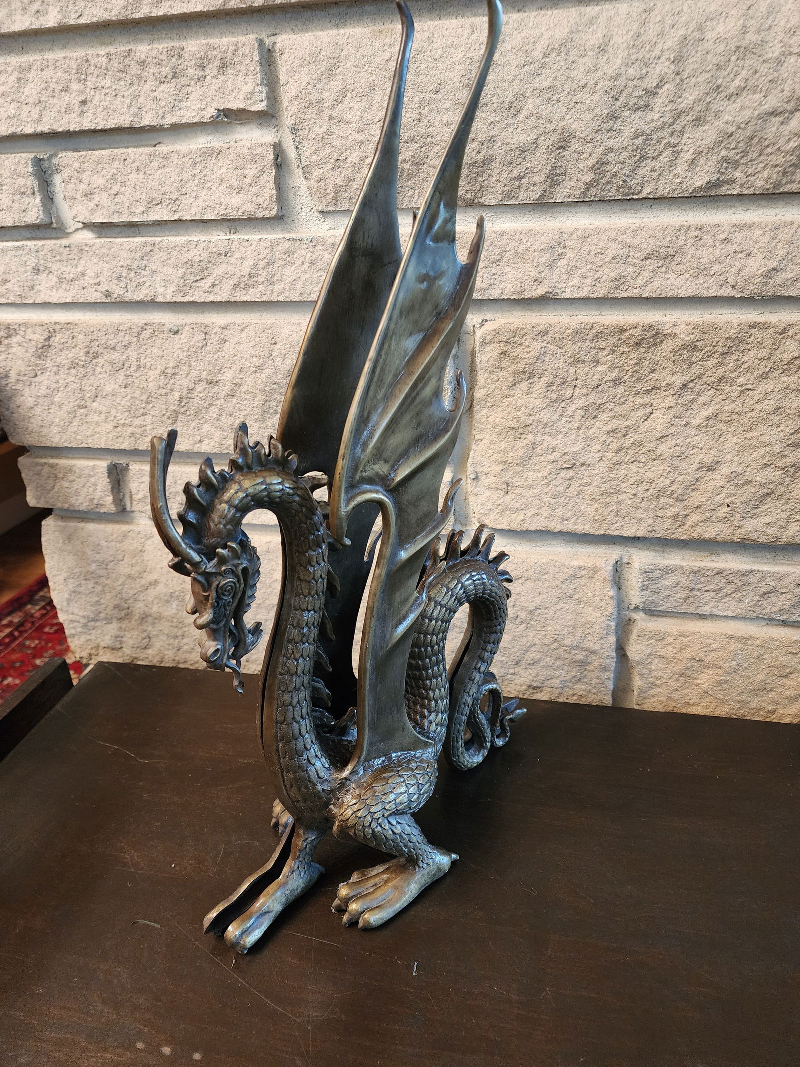 1990s Pair of Bronze Dragon Sculptures Left and Right Facing - 7