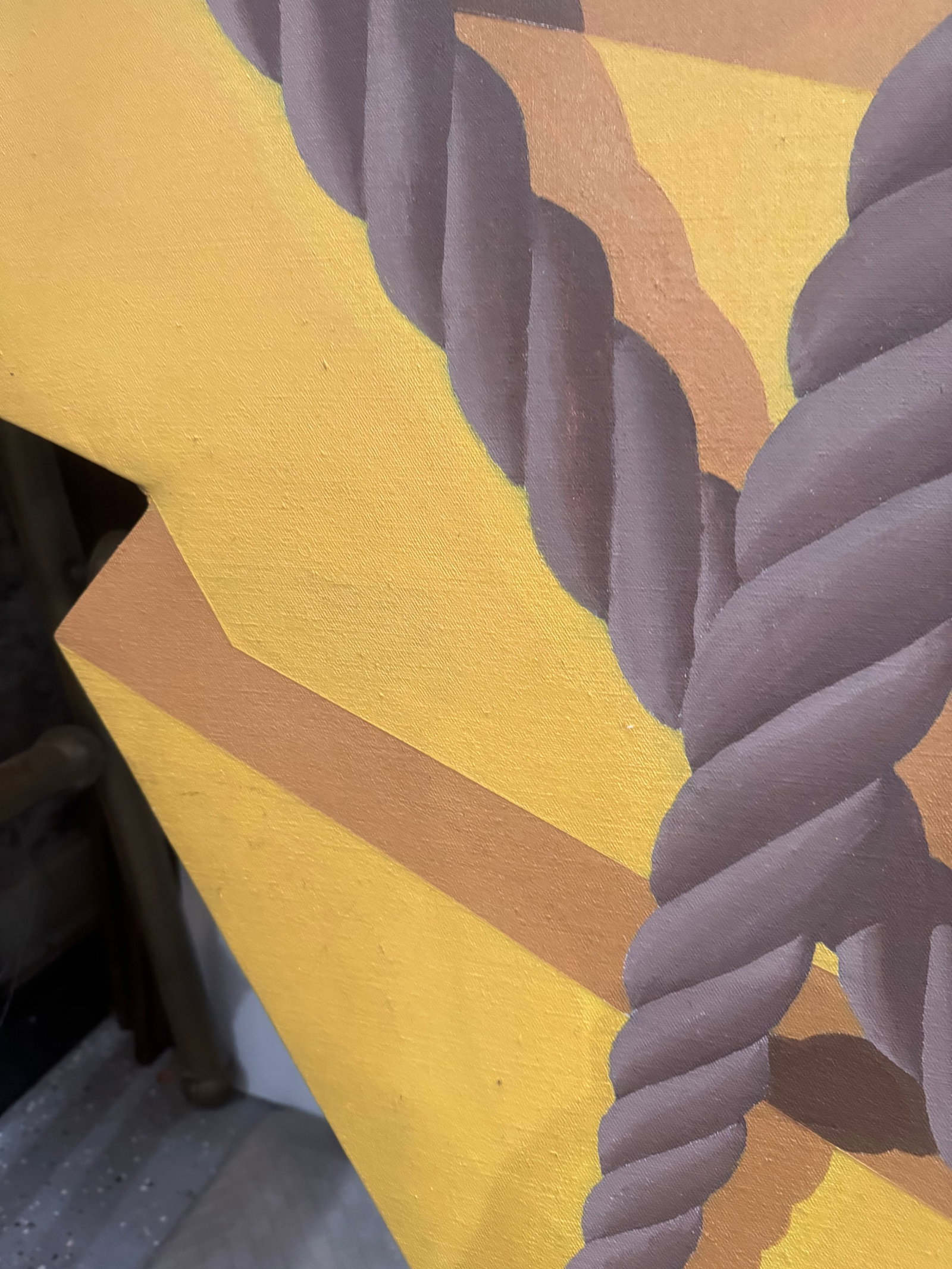 1970s Large Trompe l'Oeil Shaped Canvas Painting "” Rope-Bound Package in Yellow & Ochre, - 4