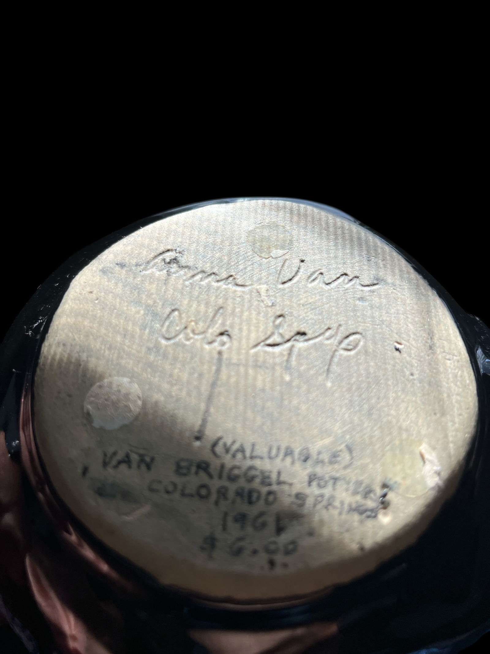 Mid-Century Anna Van Briggle Black and Blue Lava Glaze Art Pottery Vase Colorado Springs 1961 - 7