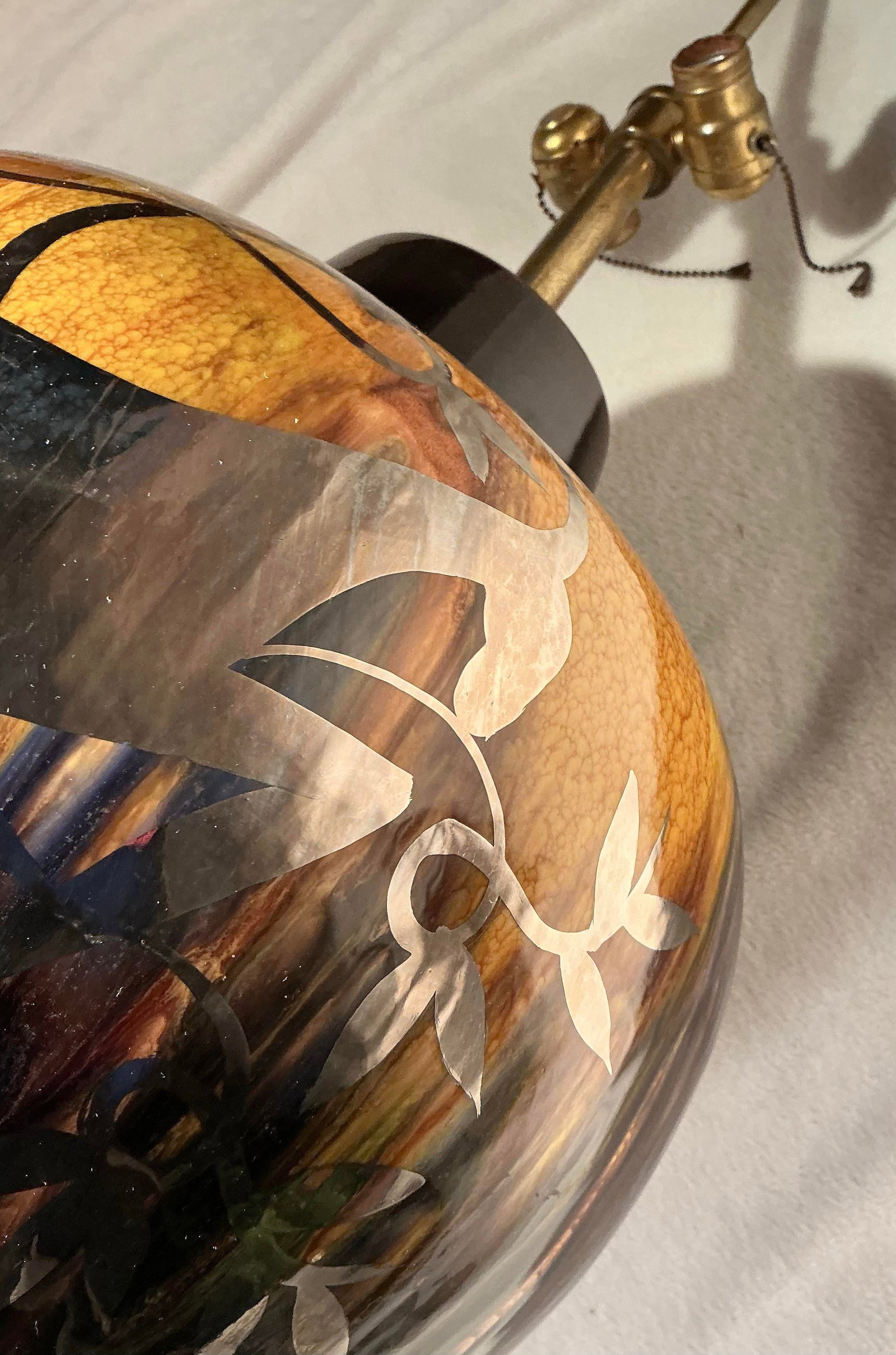 Vintage Mid Century Modern Pottery Table Lamp Drip Glaze Silver Overlay Gazelle Ram - 7