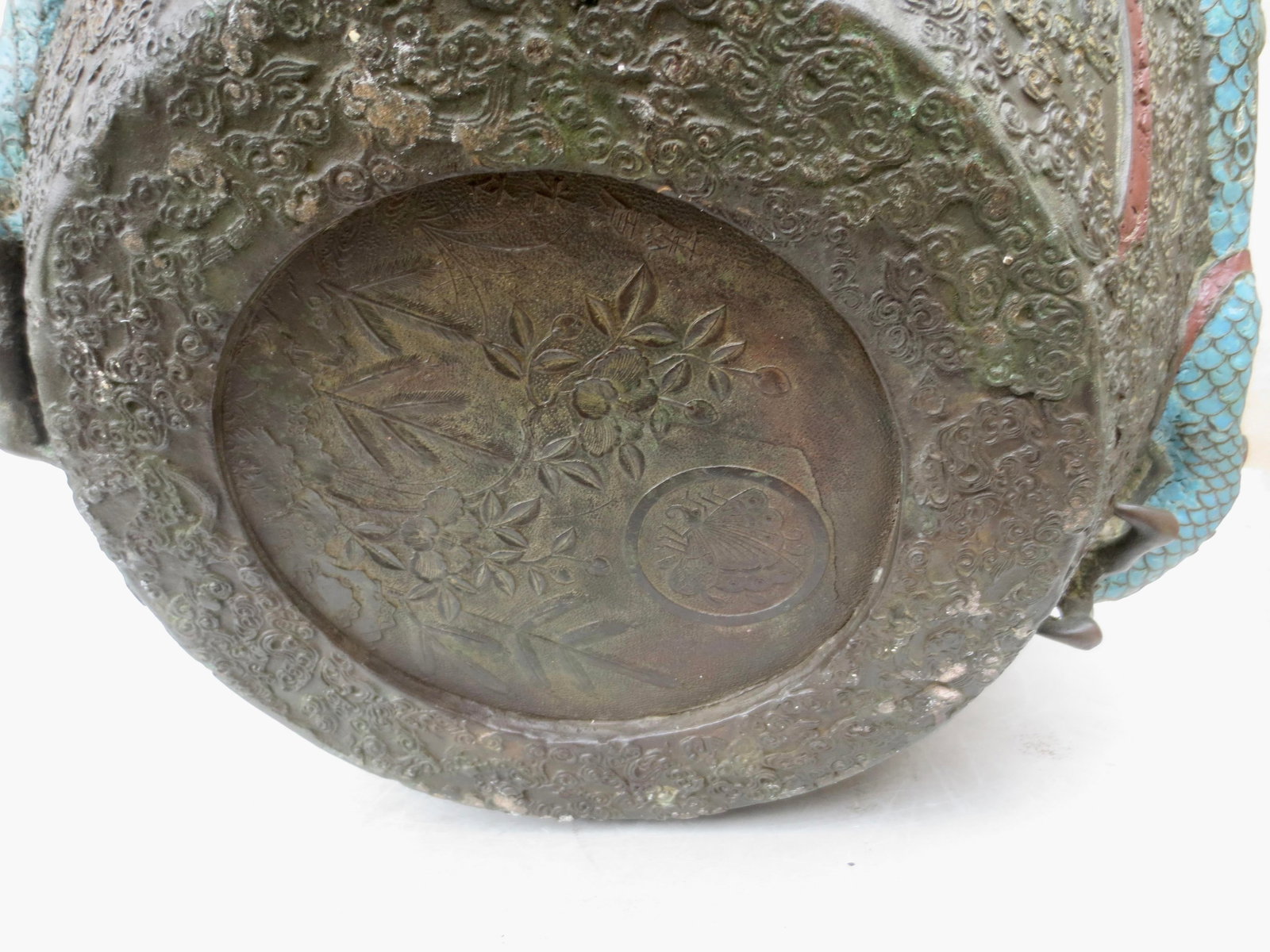 Japanese Edo Period Champleve Bronze Jardiniere With Dragon - 12