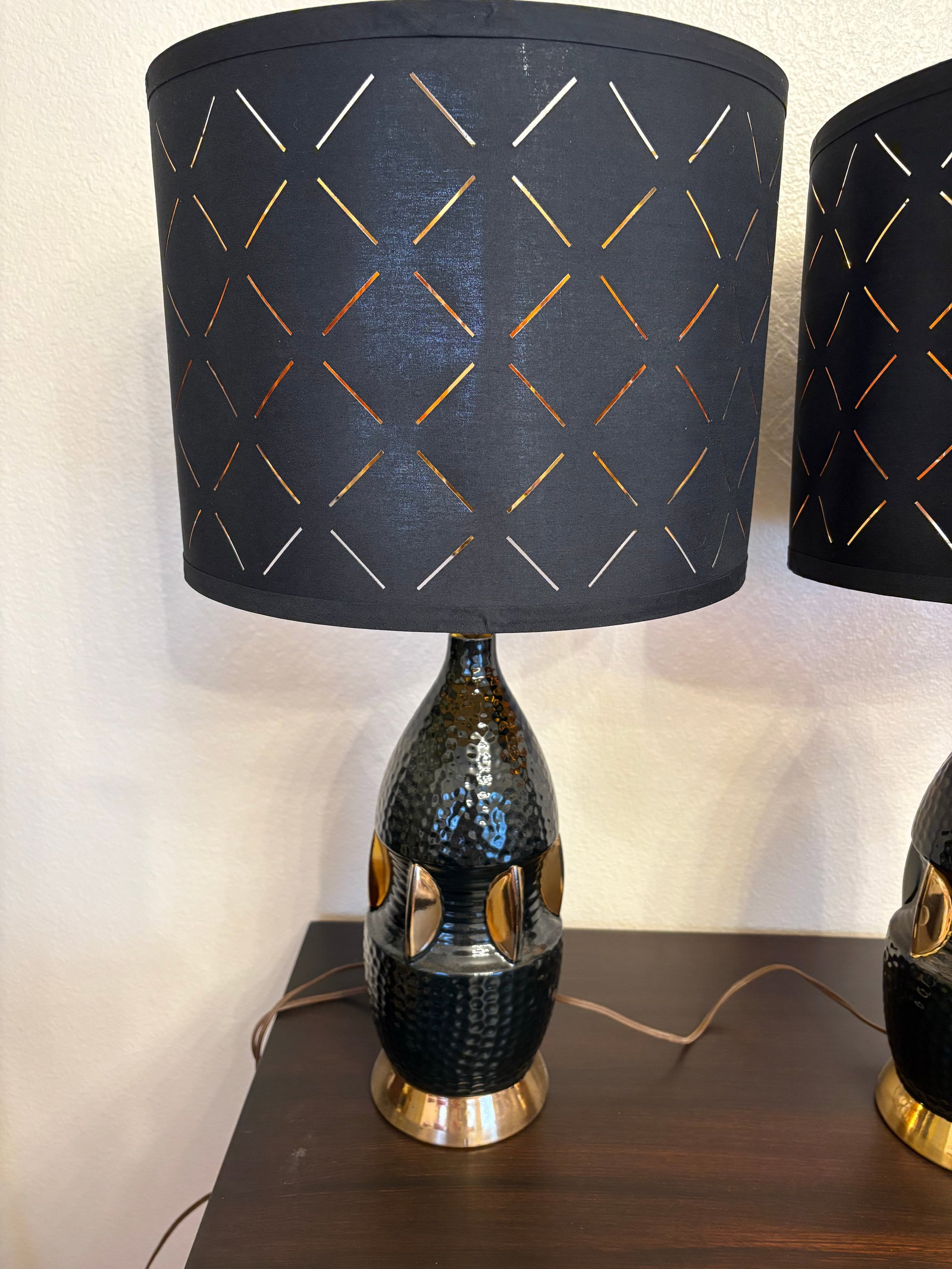 1950's Atomic Black and Gold Ceramic Lamps - A Pair - 3