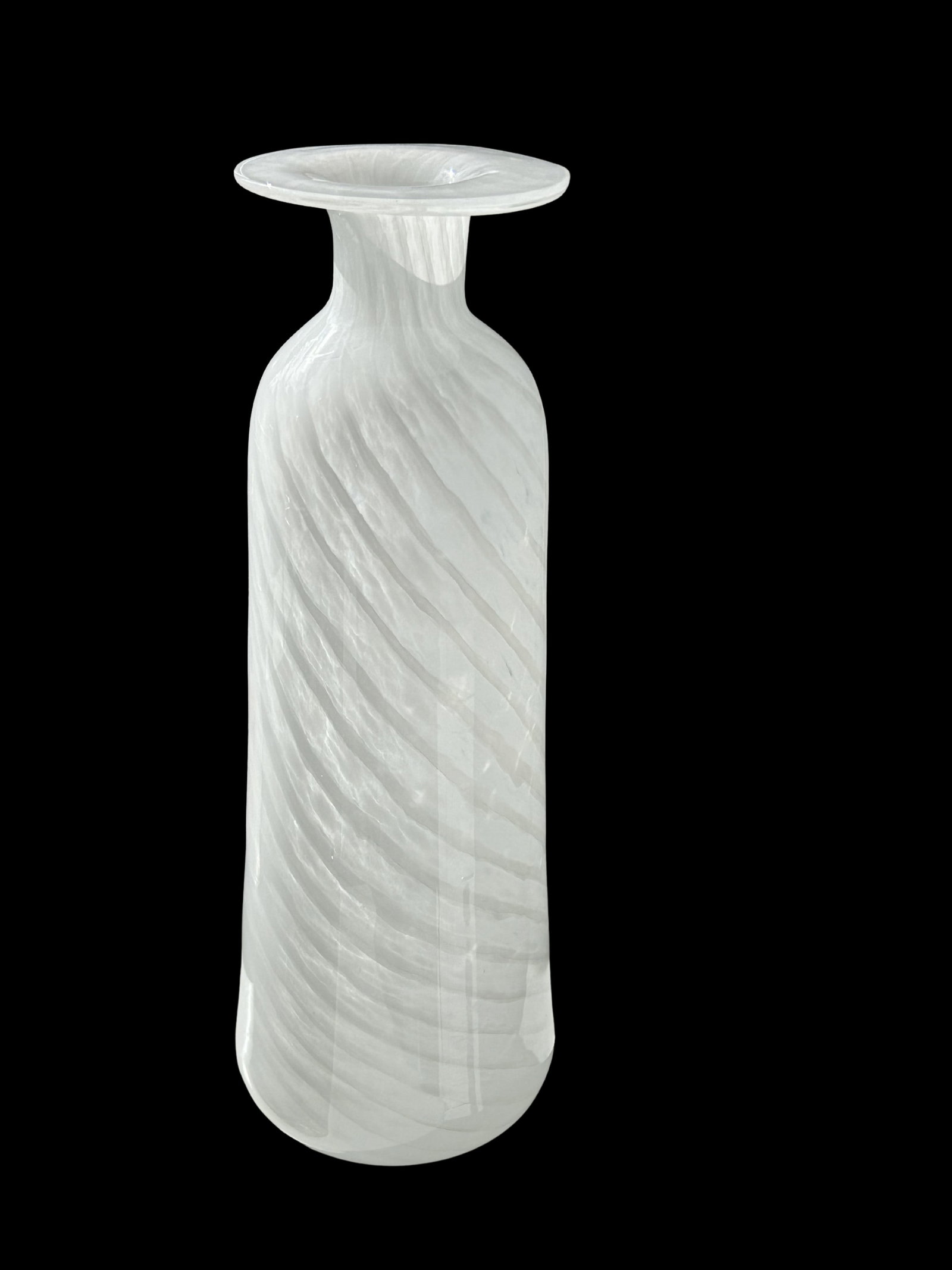 Vintage Murano Hand Blown Lattimo Art Glass Vase – White Spiral Swirl Italian Glass, Tall - 2