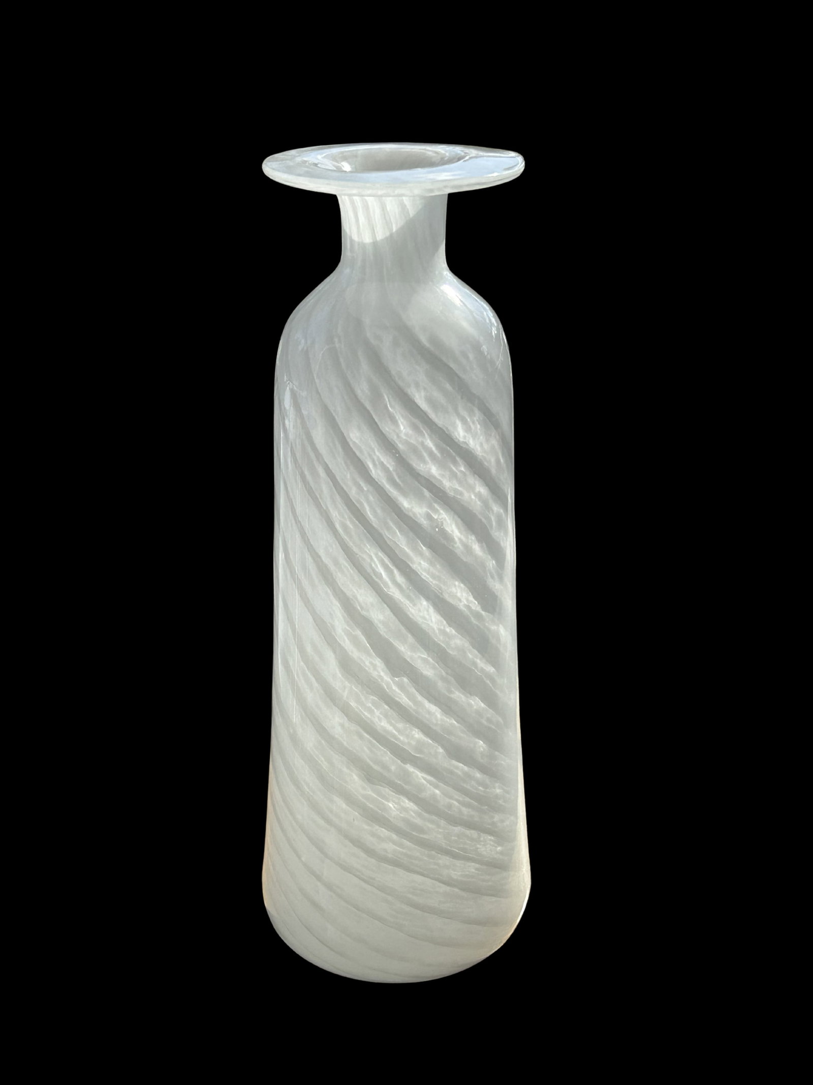 Vintage Murano Hand Blown Lattimo Art Glass Vase – White Spiral Swirl Italian Glass, Tall - 5