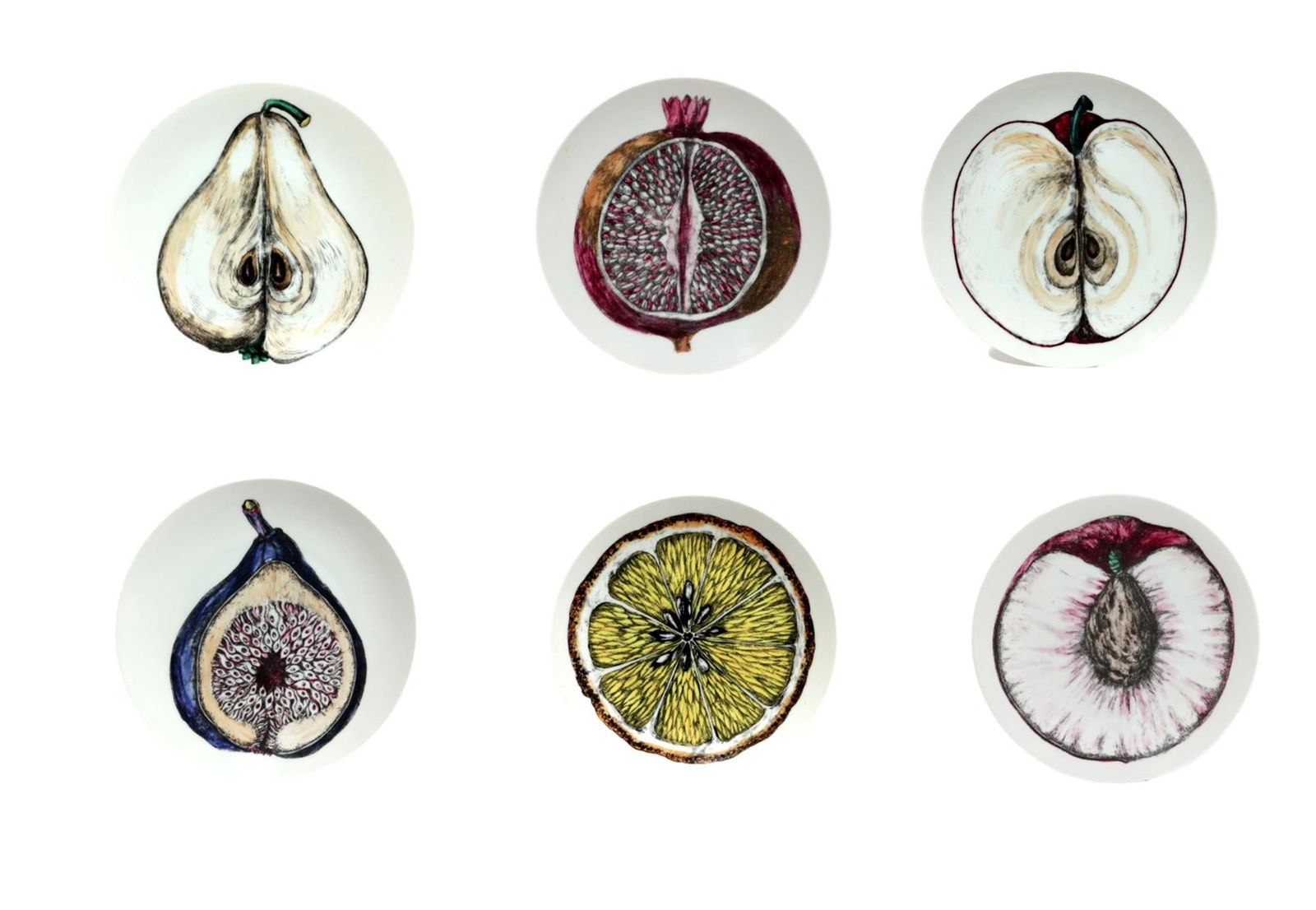 Nature Dissected: Set of Six Fornasetti "Sezioni Di Frutta" Plates Circa 1960s - 2