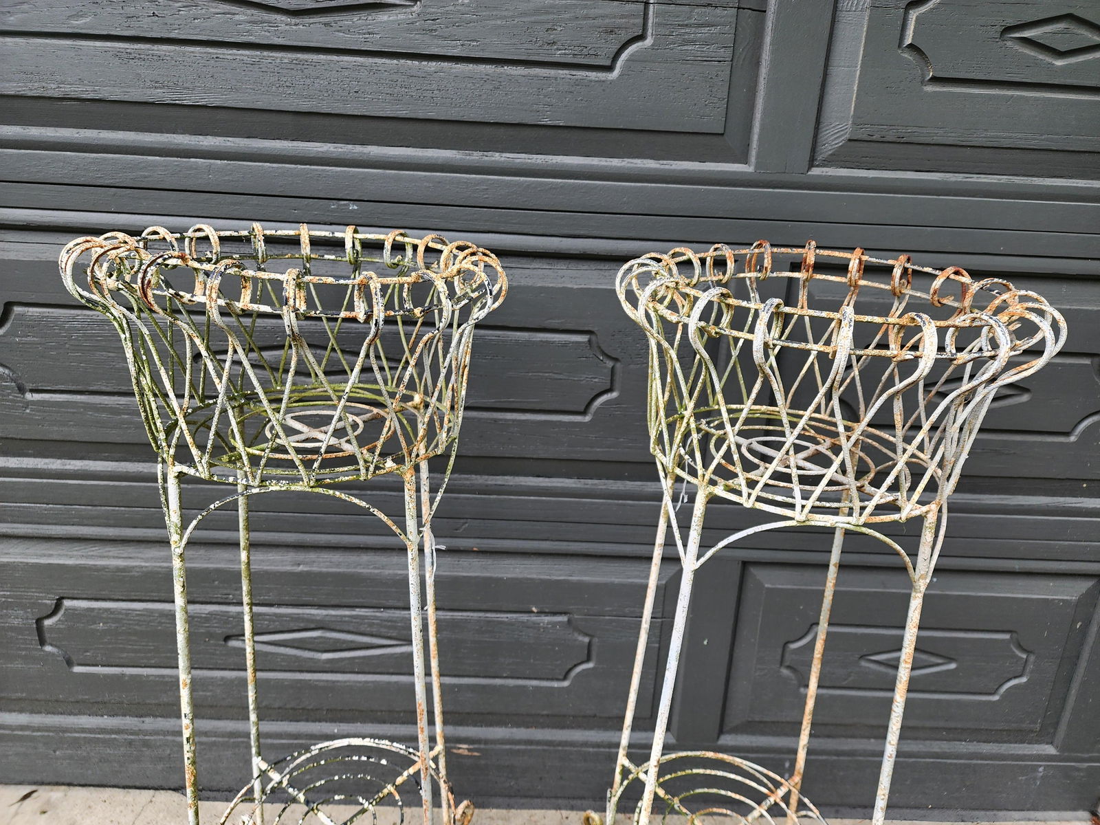 Pair of Antique French Iron Wire Flowerpot Stands Jardinieres, - 2
