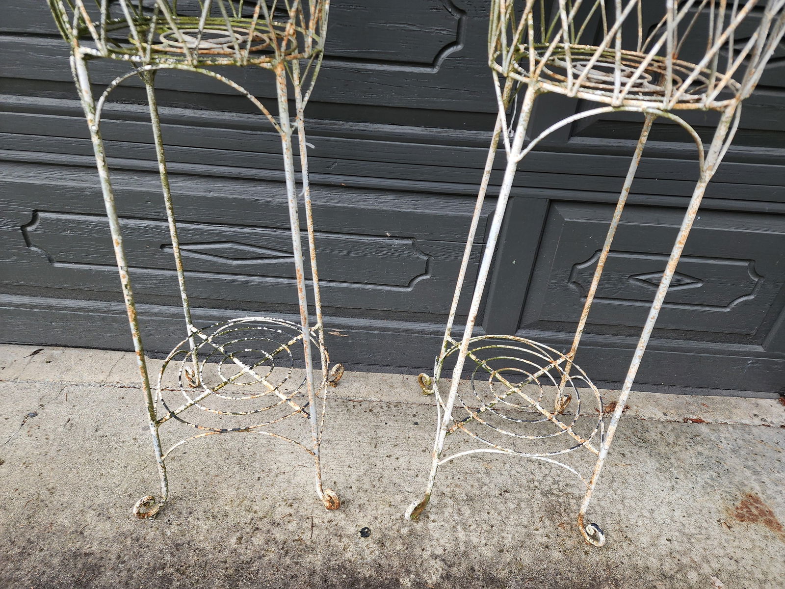 Pair of Antique French Iron Wire Flowerpot Stands Jardinieres, - 3