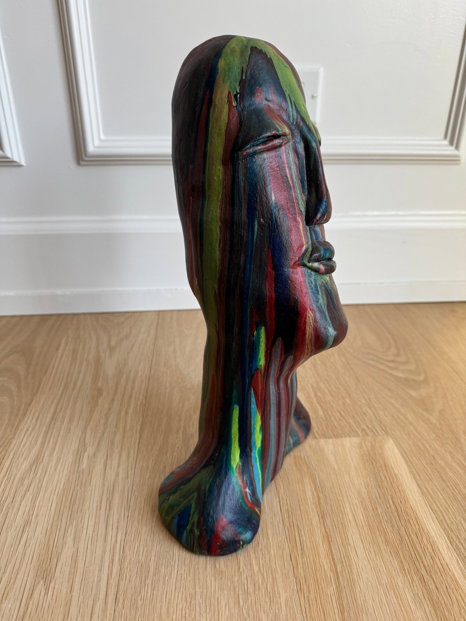 1970s Studio-Made Hand-Painted Clay Bust – Modernist Elongated Head Sculpture, Matte Finish, - 3