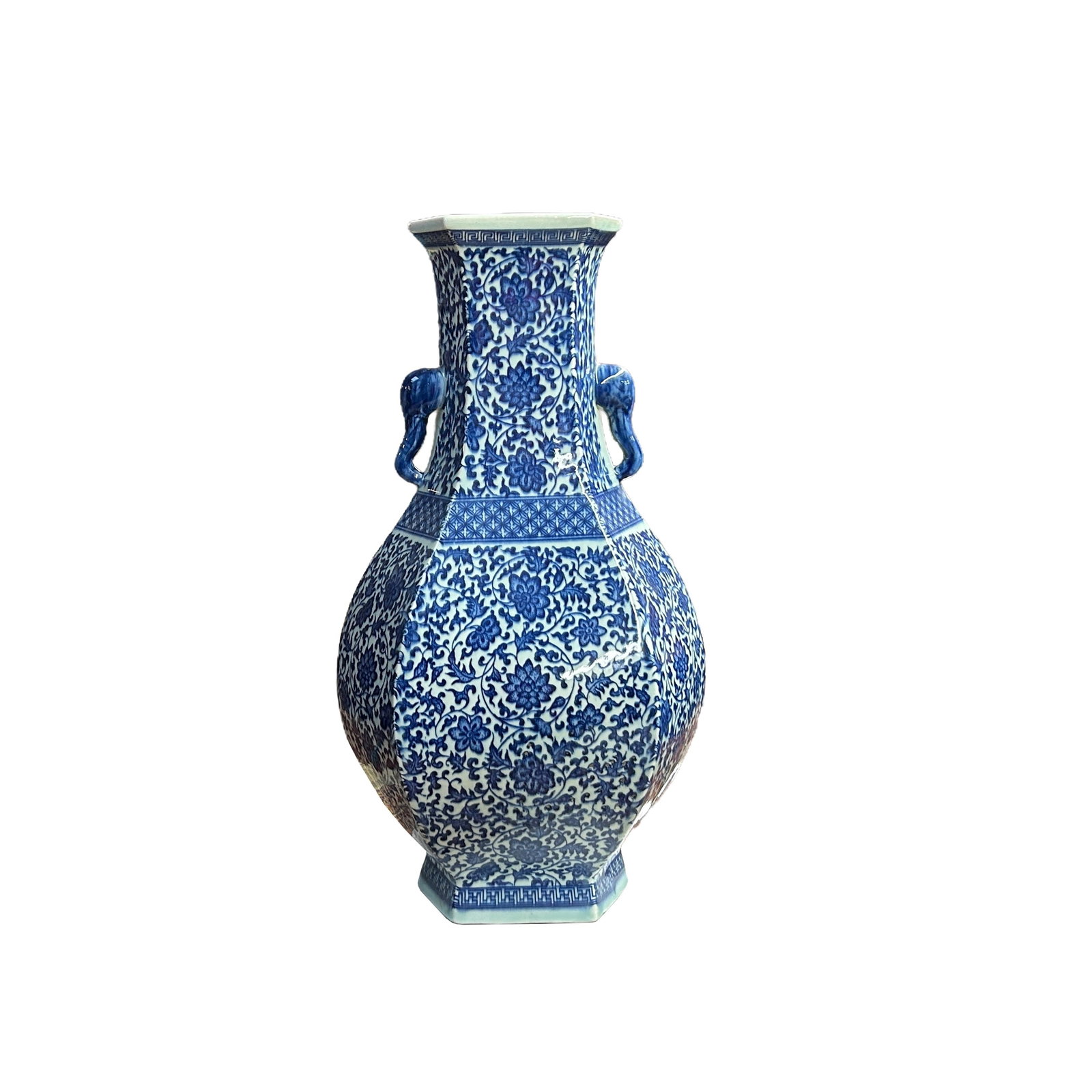 Chinese Blue & White Porcelain Hexagon Lotus Flower Vase - 4