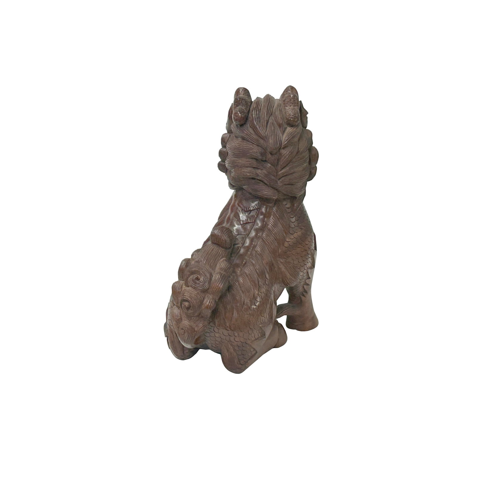 Vintage Chinese Boxwood Carved Kirin Fengshui Figure - 2