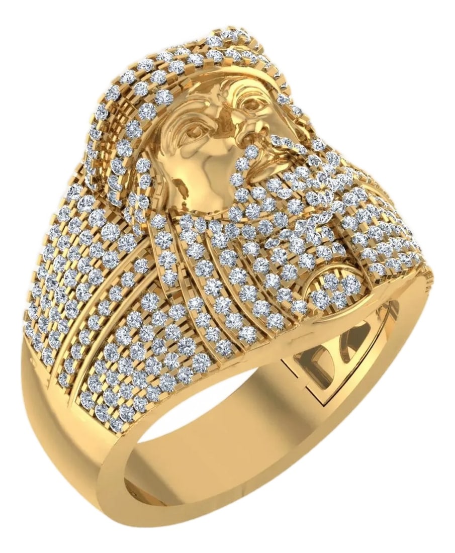 10K Yellow Gold Round Diamond 3D Jesus Religious Mens Ring 1-3/4 Cttw, Size 10: This 10K Yellow Gold Round Diamond 3D Jesus Religious SZ 10 Mens Ring 1-3/4 Cttw is a refined diamond ring crafted in premium 18K gold and set with natural diamonds. Designed for engagements,