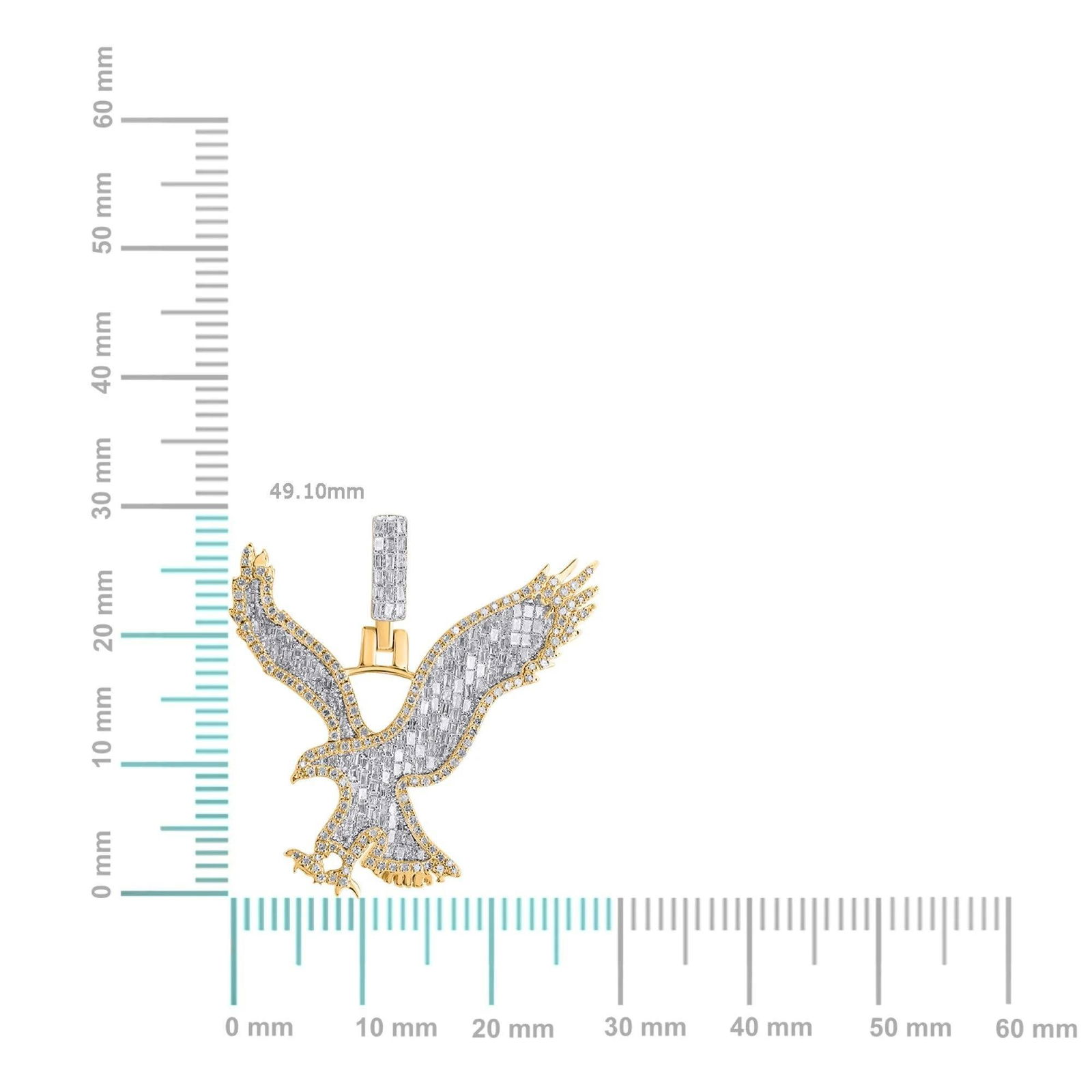 10K Yellow Gold Round Baguette Diamond Eagle Animal Pendant 1-1/5 Cttw - 2