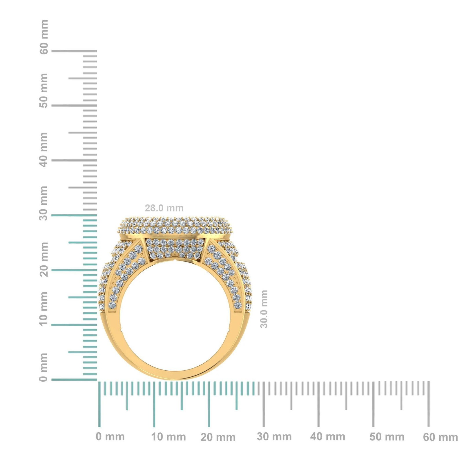 10K Yellow Gold Round Baguette Diamond Designer Mens Ring 4 Cttw, Size 10 - 2