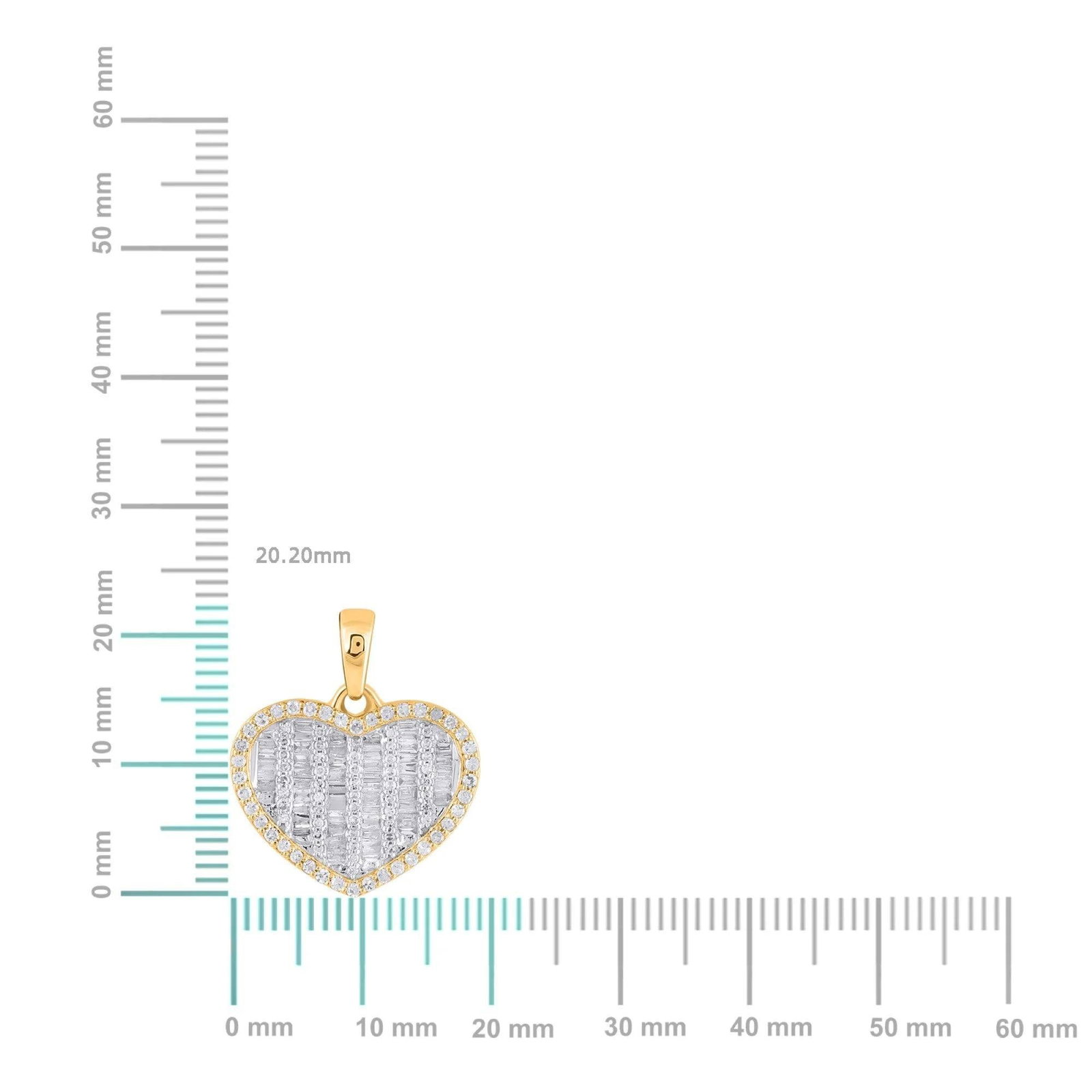 10K Yellow Gold Round Baguette Diamond Heart Pendant 1/2 Cttw - 2