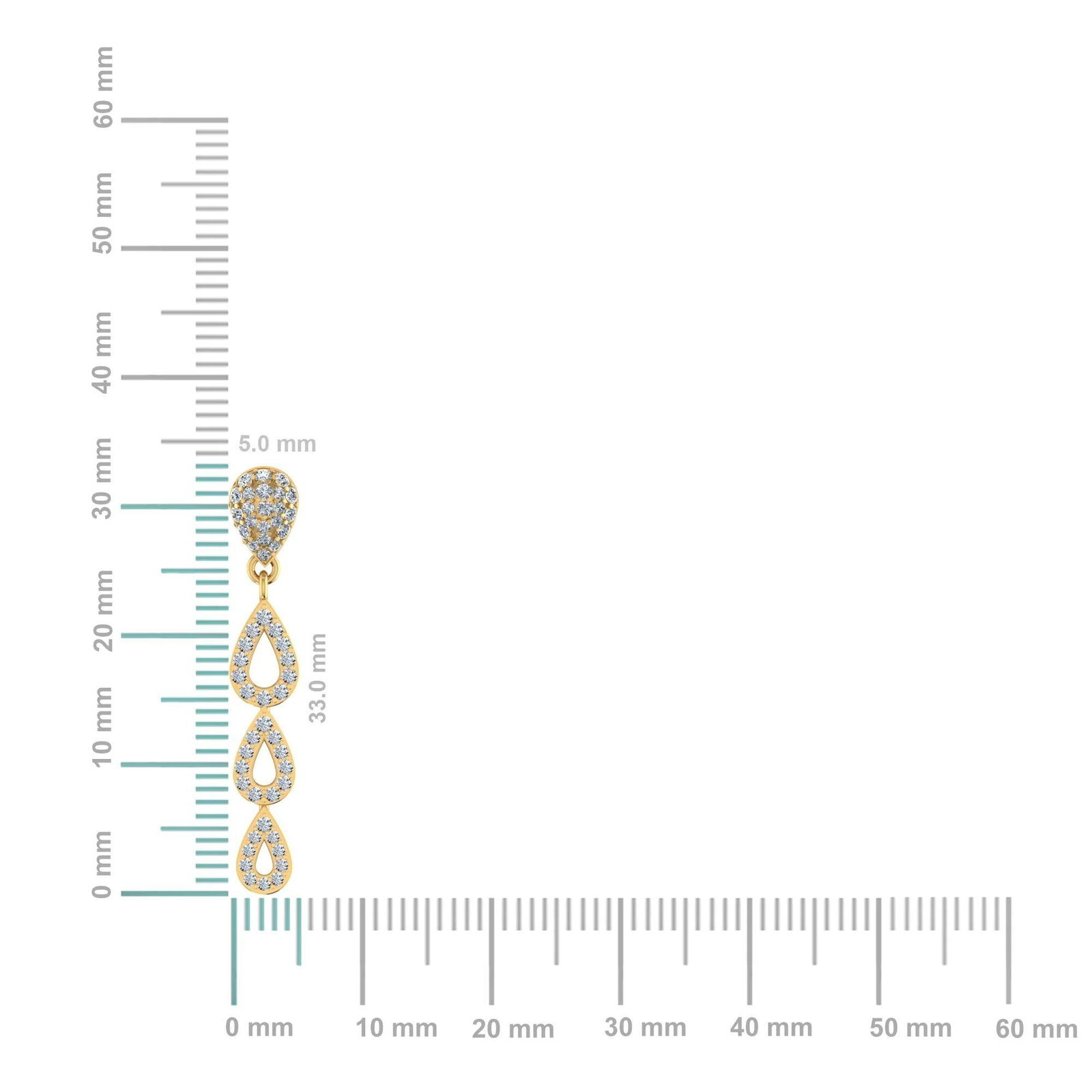 10K Yellow Gold Round Diamond Drop Shape Dangling Earrings 3/4 Cttw, A Pair - 2