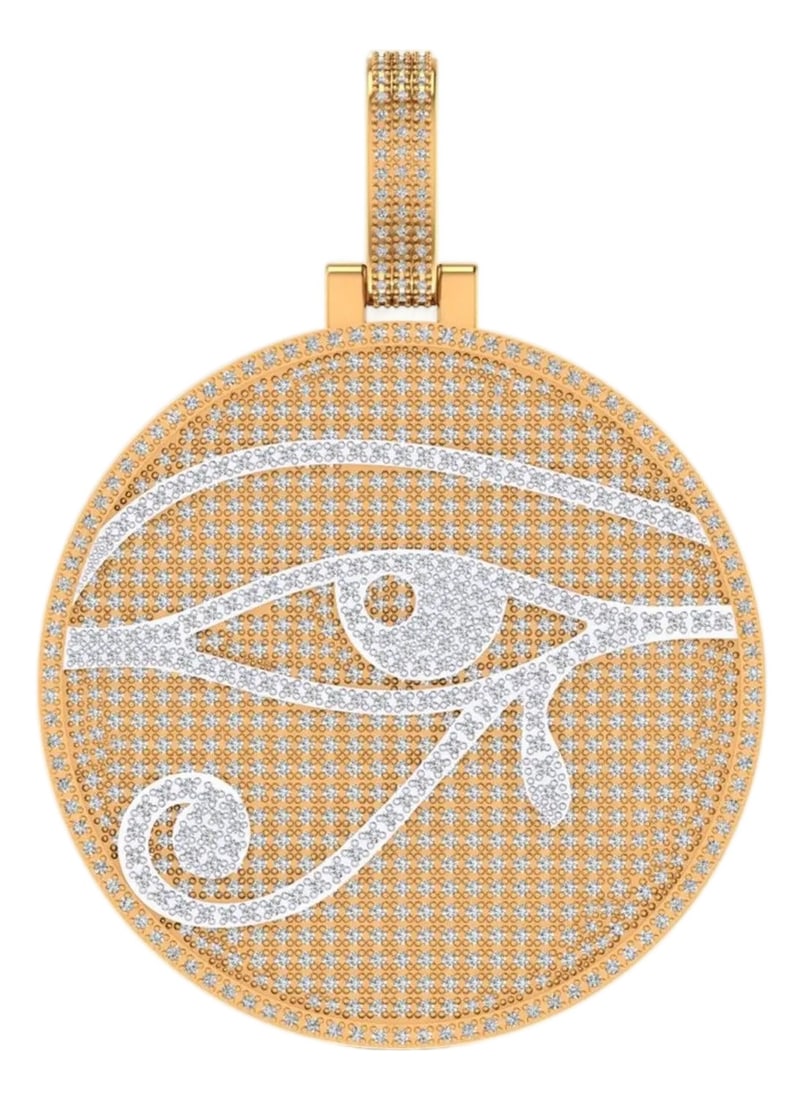 10K Yellow Gold Round Diamond Designer Eye Pendant 2-7/8 Cttw: This 10K Yellow Gold Round Diamond Designer Eye Pendant 2-7/8 Cttw is a refined diamond necklace crafted in premium rose gold and set with round brilliant diamonds. Designed for layering or statement