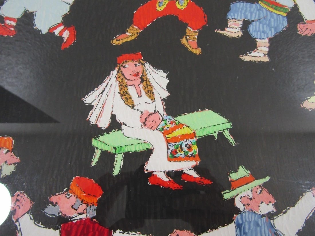 1960s Lithograph Print by Jovan Obican Titled "Jewish Wedding" Framed Signed - 7