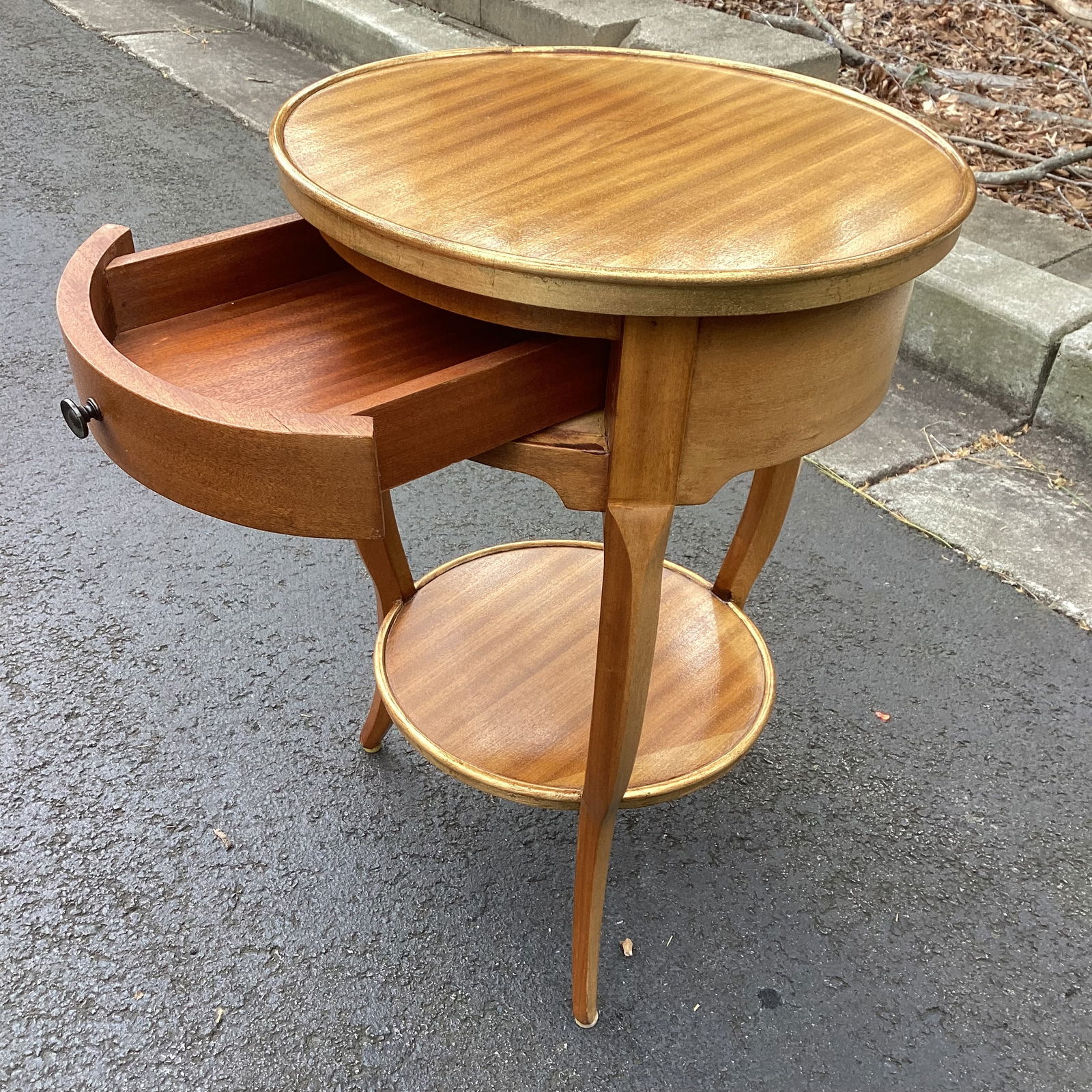 Vintage Round Mahogany Two-Tier Side Table With Drawer - Regency Style Accent Table - 2