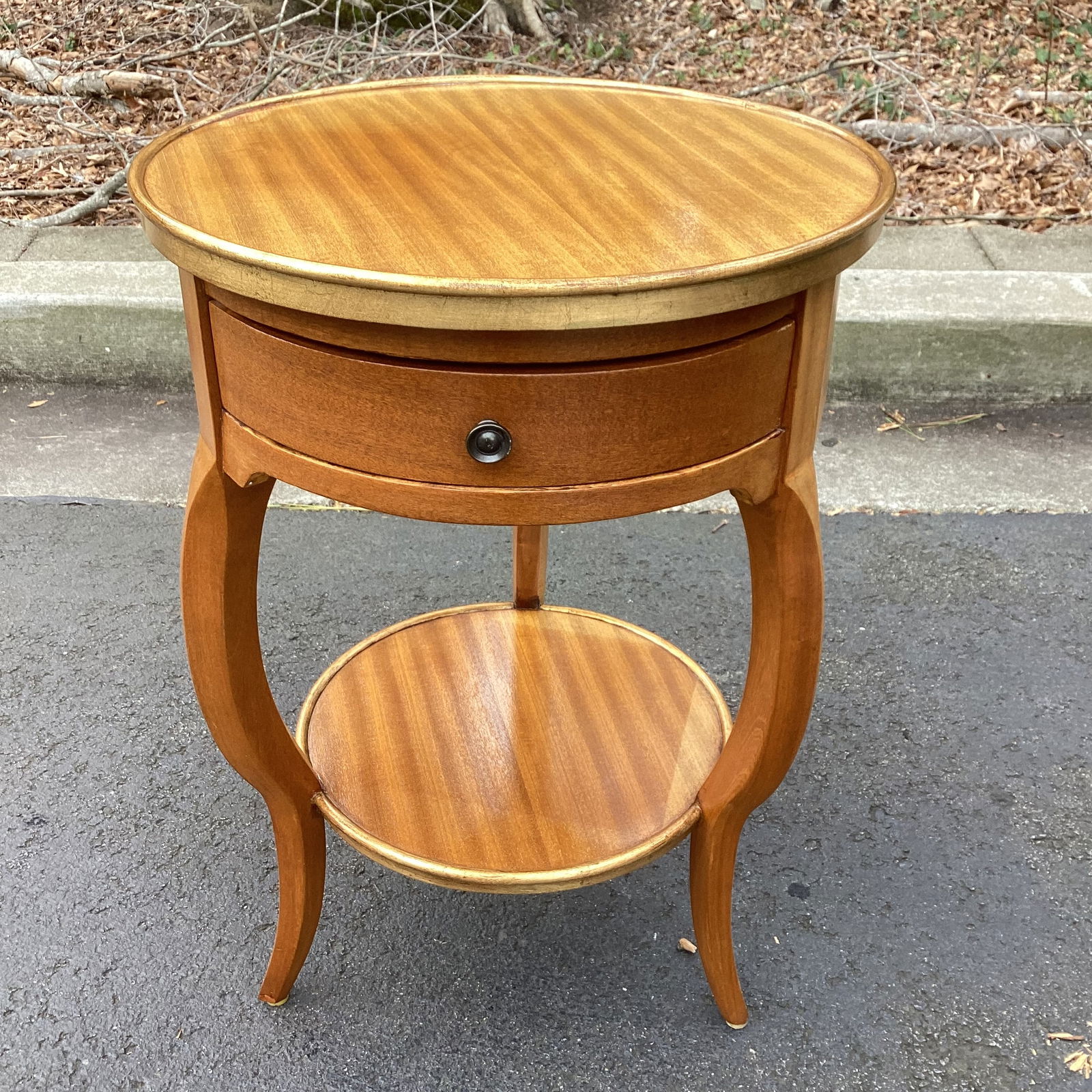 Vintage Round Mahogany Two-Tier Side Table With Drawer - Regency Style Accent Table - 4