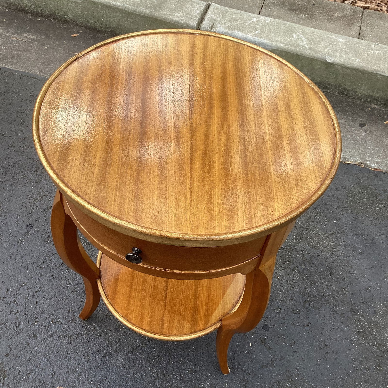 Vintage Round Mahogany Two-Tier Side Table With Drawer - Regency Style Accent Table - 7