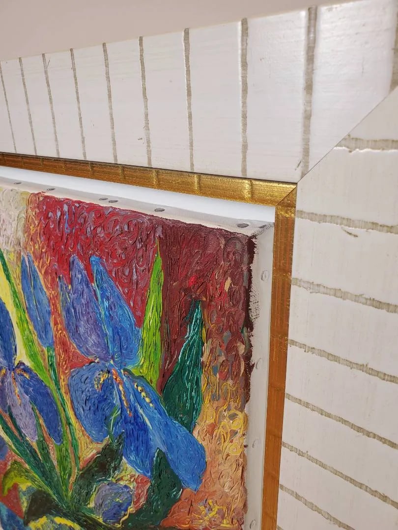 Original Céline Chourlet "Bouquet d'Iris Mauve" Oil Painting With Coa - 10