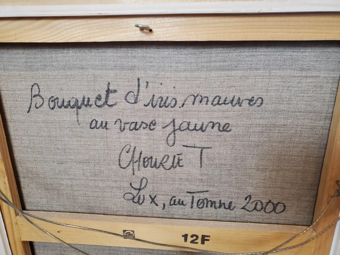 Original Céline Chourlet "Bouquet d'Iris Mauve" Oil Painting With Coa - 11