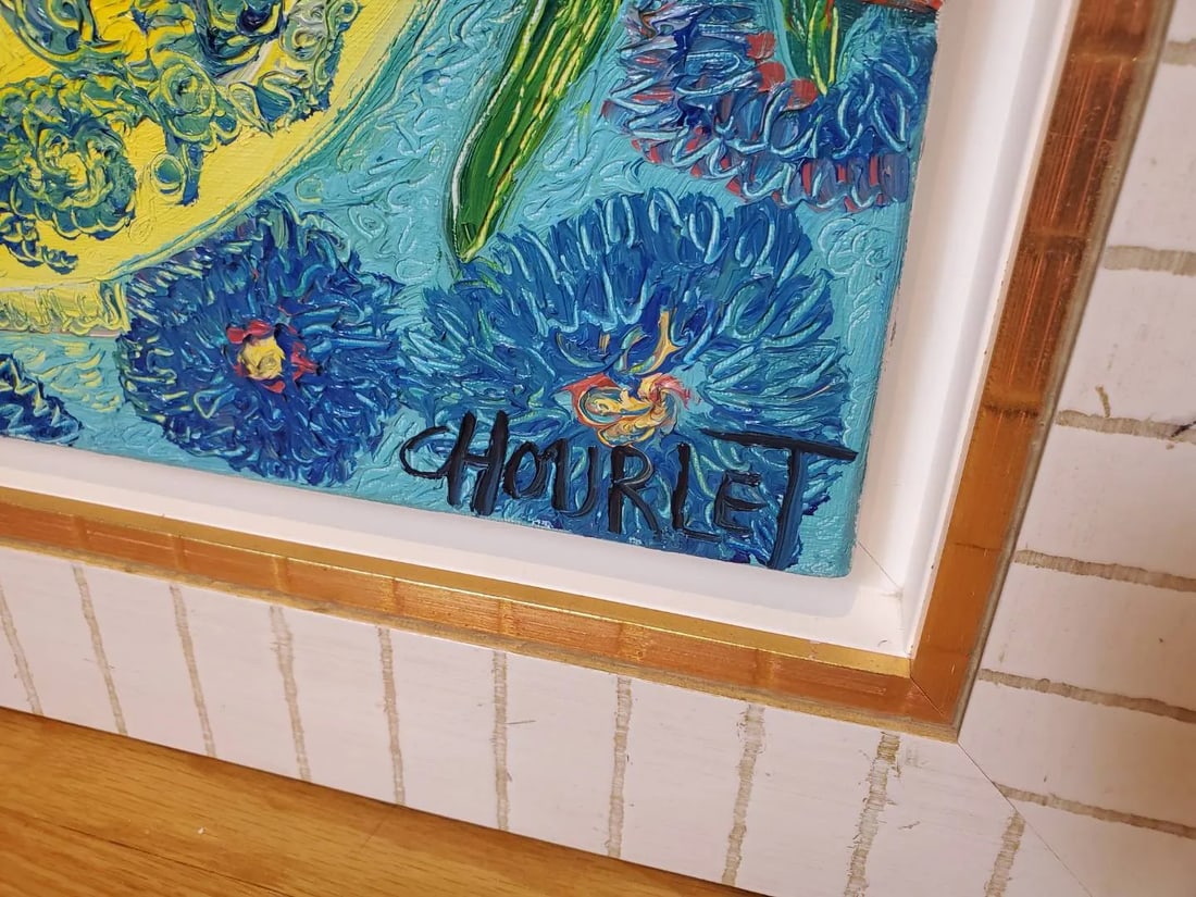 Original Céline Chourlet "Bouquet d'Iris Mauve" Oil Painting With Coa - 12