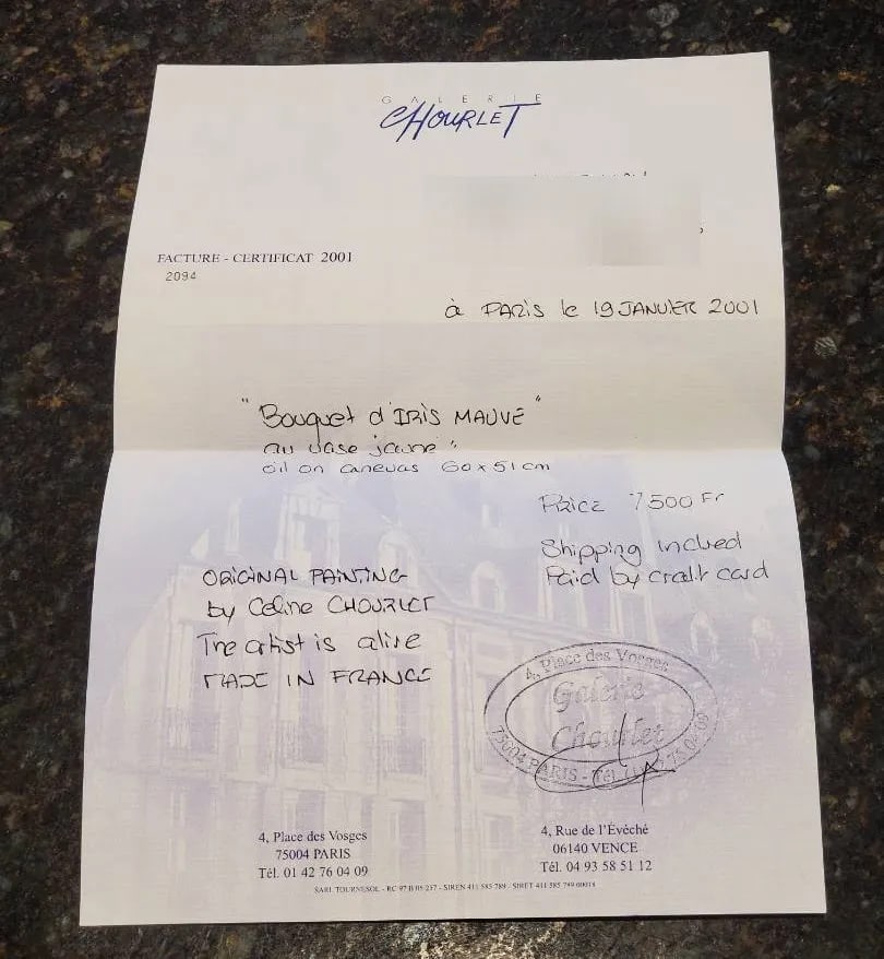 Original Céline Chourlet "Bouquet d'Iris Mauve" Oil Painting With Coa - 2