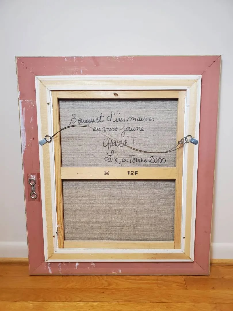 Original Céline Chourlet "Bouquet d'Iris Mauve" Oil Painting With Coa - 3