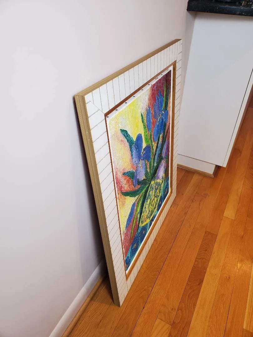 Original Céline Chourlet "Bouquet d'Iris Mauve" Oil Painting With Coa - 4