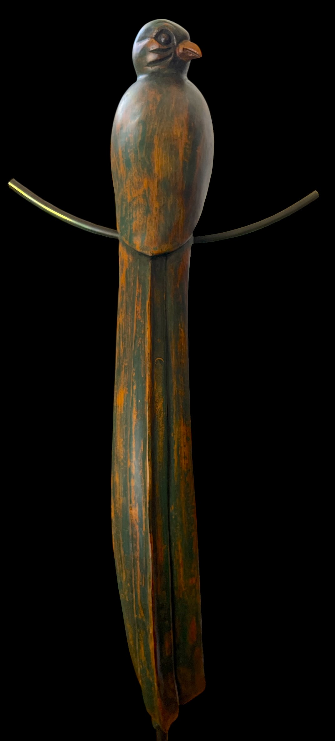 1980s Monumental Hand-Carved Wood Parrot Sculpture on Brass Stand "” 58" Tall - 3