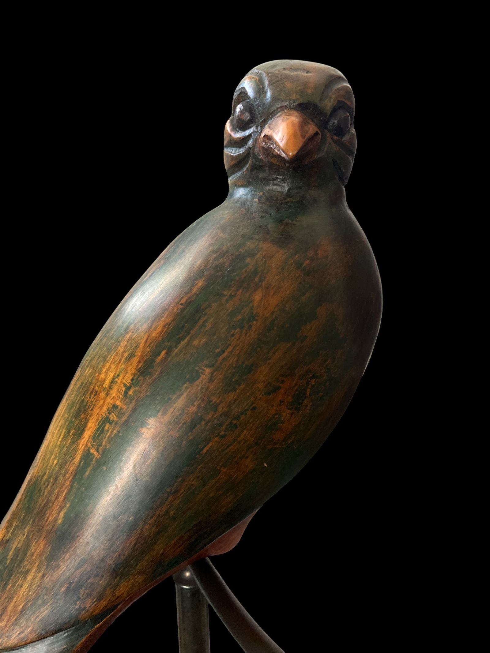 1980s Monumental Hand-Carved Wood Parrot Sculpture on Brass Stand "” 58" Tall - 6