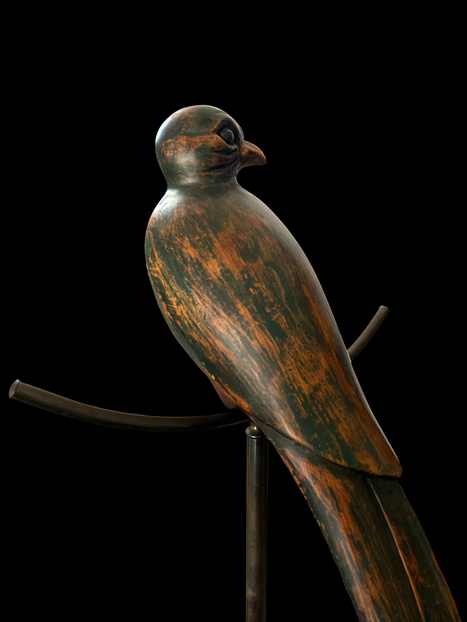 1980s Monumental Hand-Carved Wood Parrot Sculpture on Brass Stand "” 58" Tall - 7