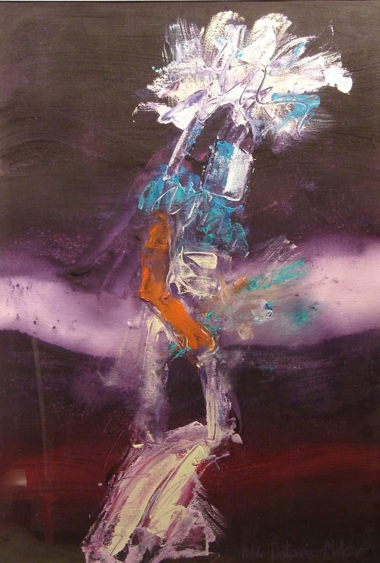 Pablo Antonio Milan Dancing Kachina Acrylic Paper Original Painting - 4