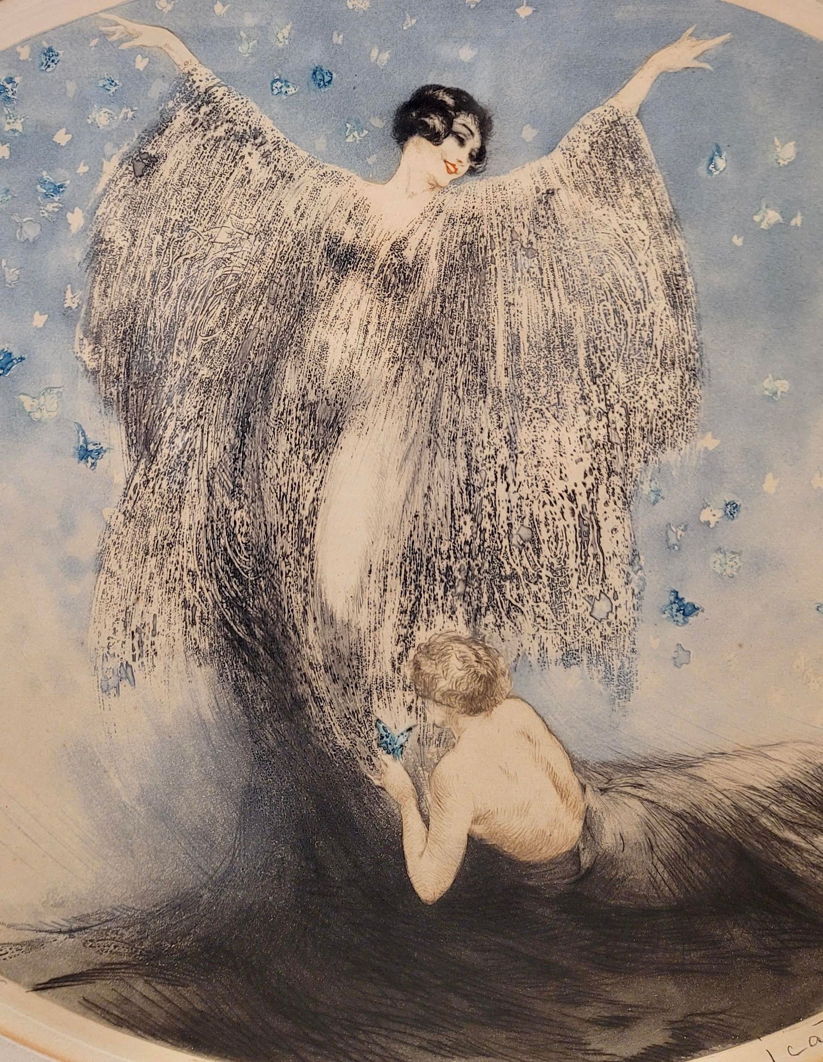 Louis Icart "Petits Papillons" Little Butterflies -Original 1926 Etching - 4