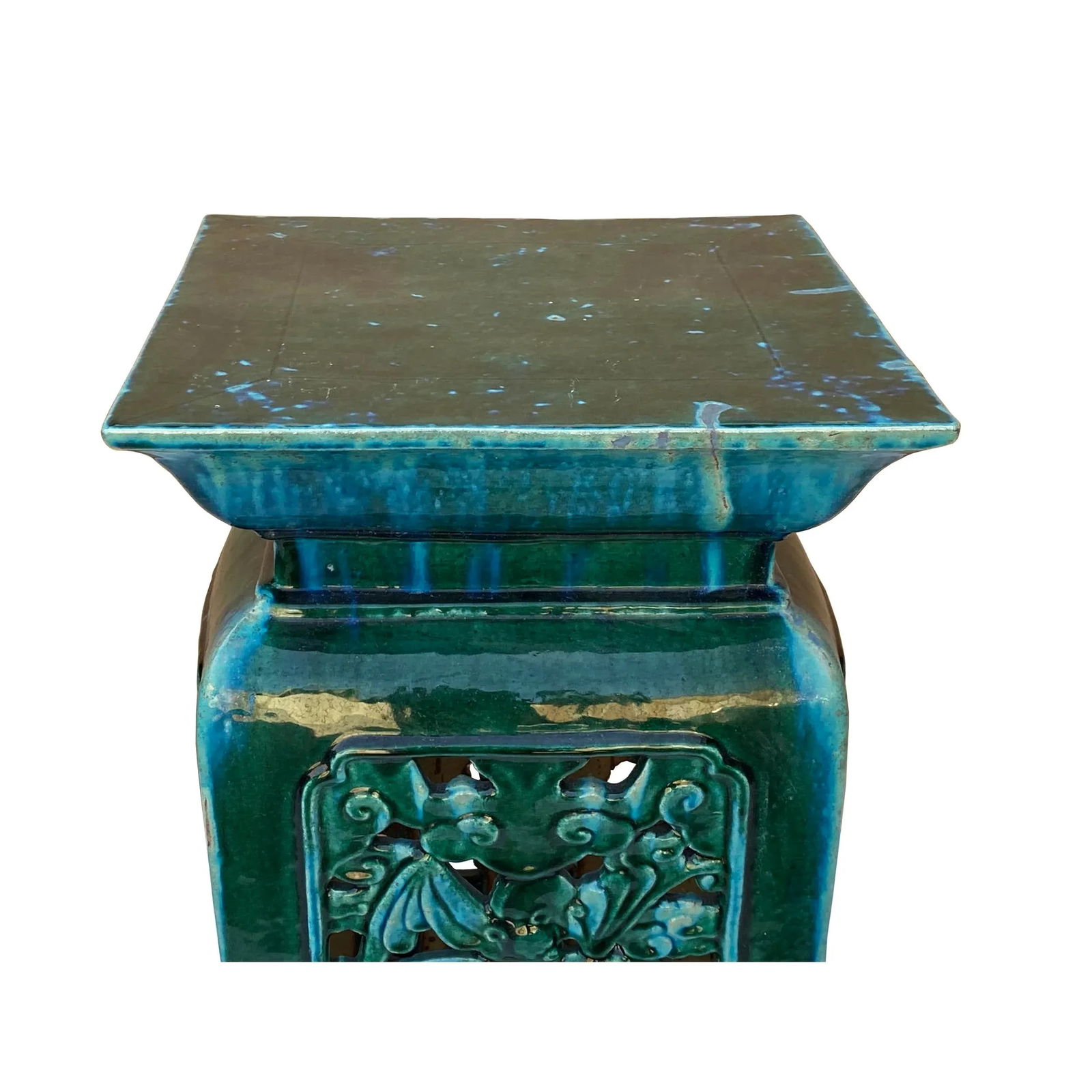 Ceramic Clay Green Square Tall Pedestal Table Bats Dragons Stand - 3
