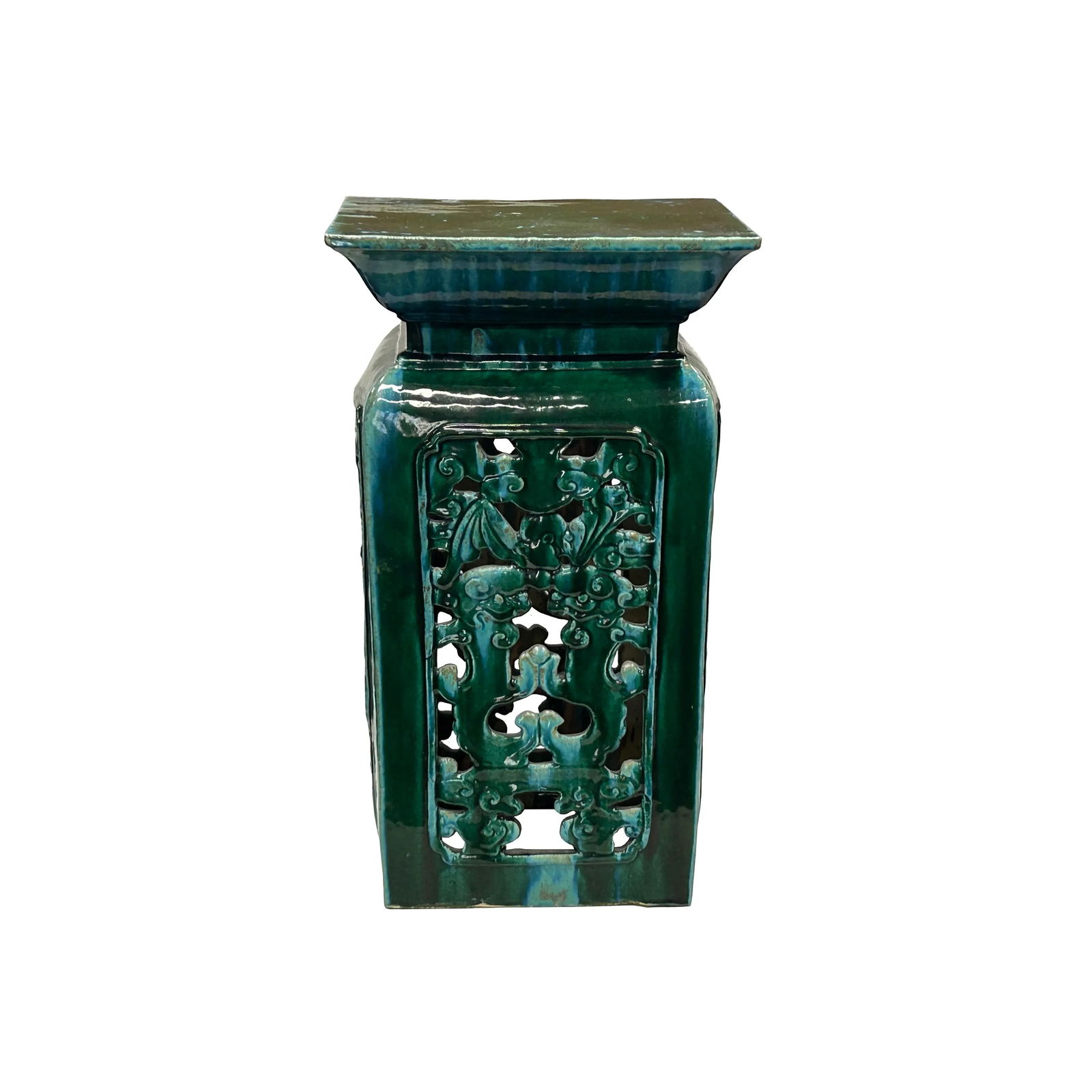 Ceramic Clay Green Square Tall Pedestal Table Bats Dragons Stand - 8