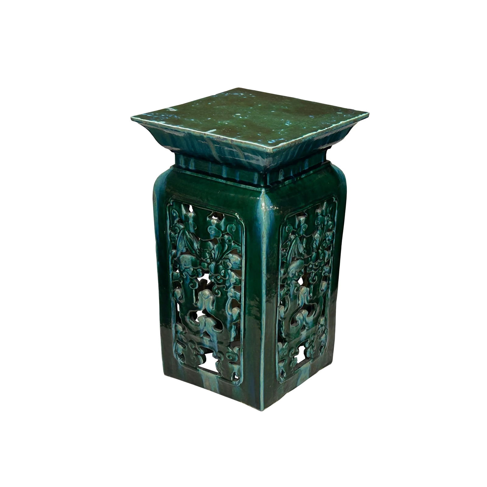 Ceramic Clay Green Square Tall Pedestal Table Bats Dragons Stand - 9