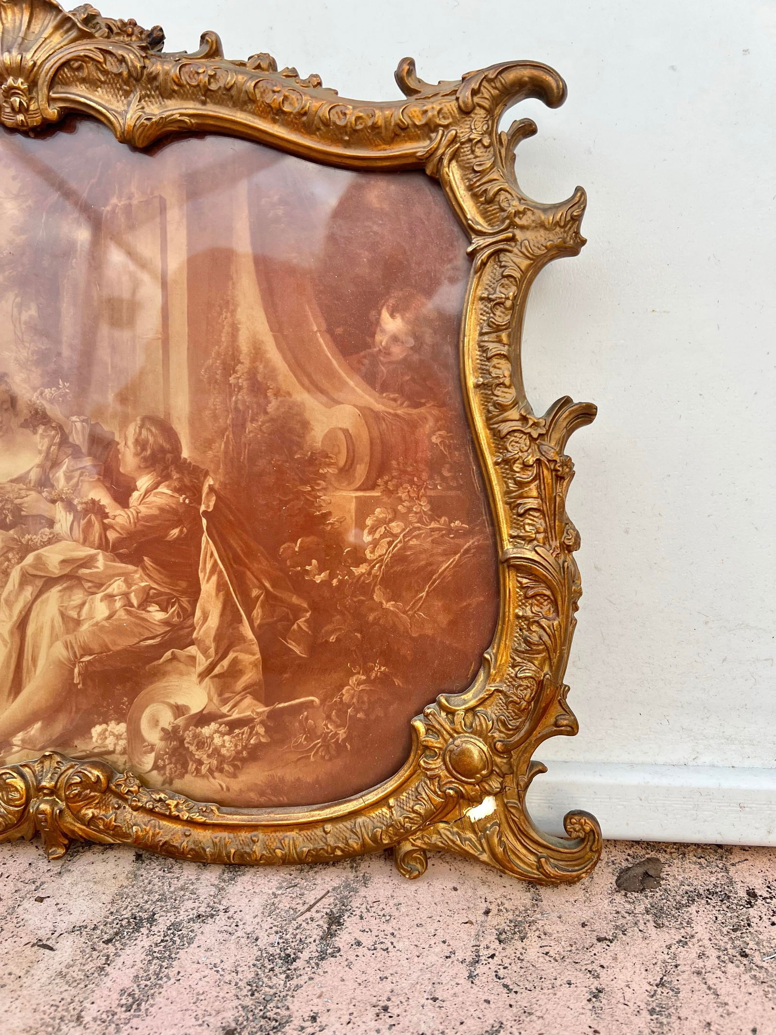 Antique French Romantic Frame & Picture Reproduction Print - 3