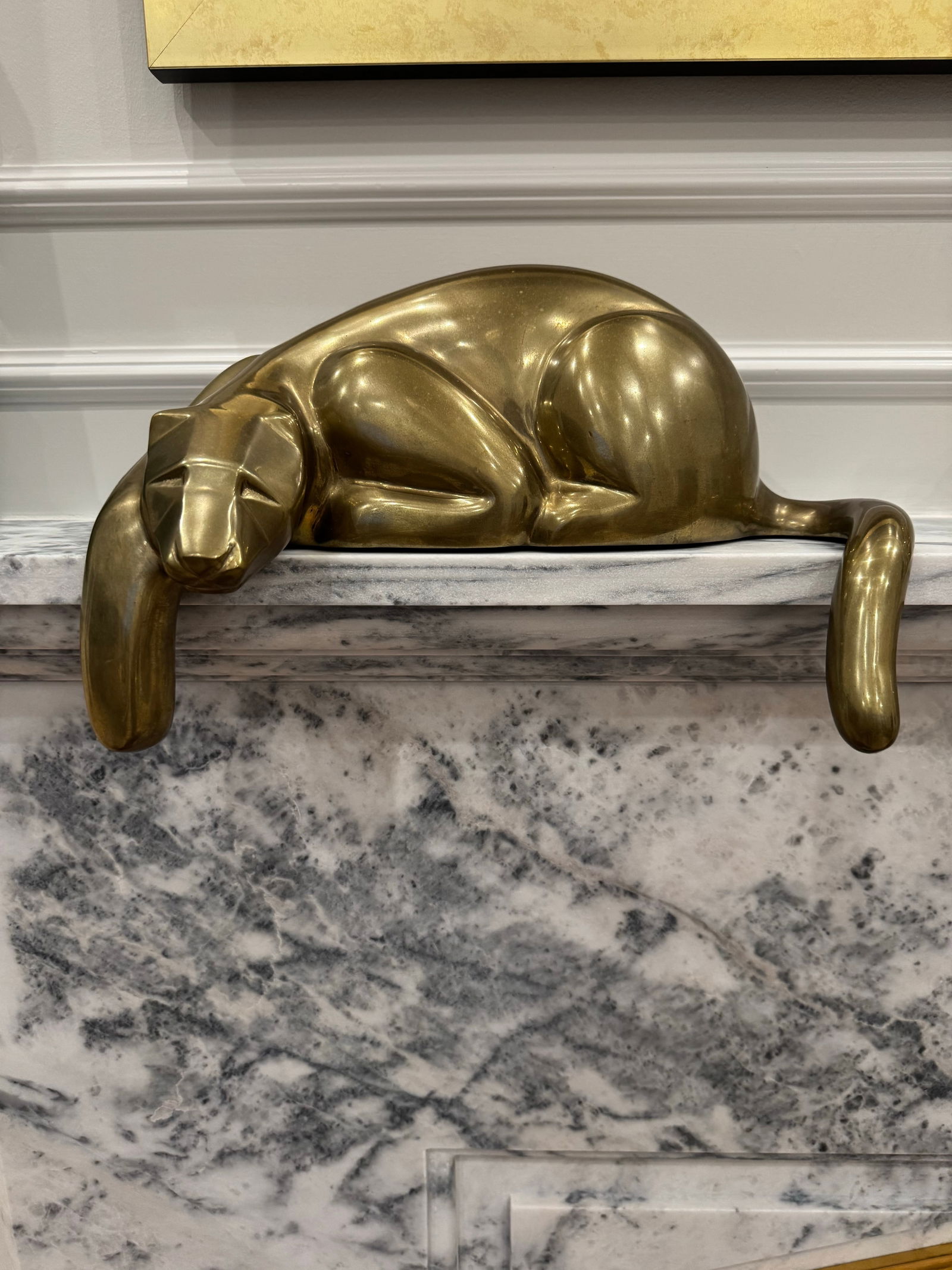 1980 Large 16" Dolbi Cashier Brass Reclining Panther Sculpture – Signed With Original Sticker - 2