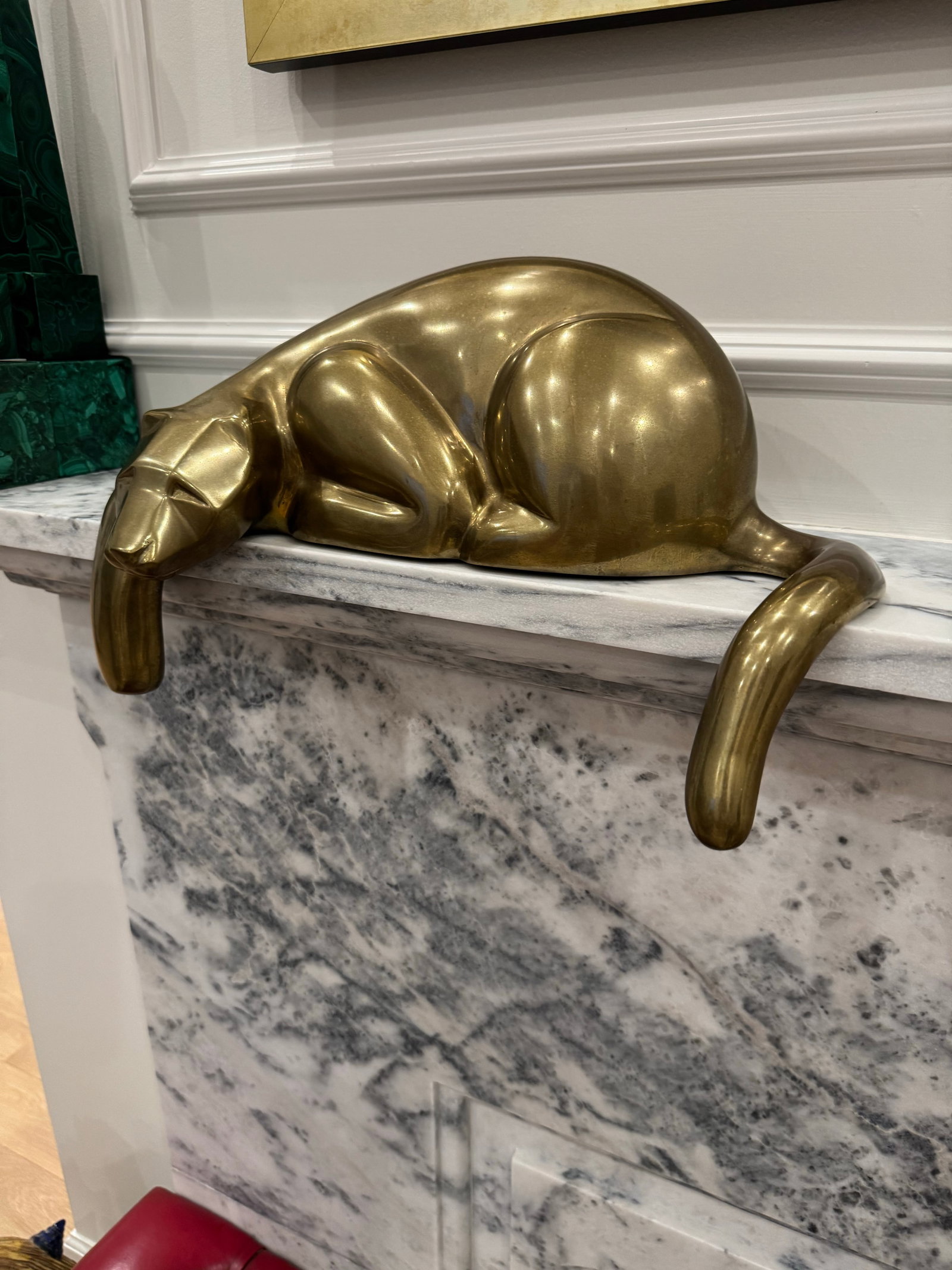 1980 Large 16" Dolbi Cashier Brass Reclining Panther Sculpture – Signed With Original Sticker - 3