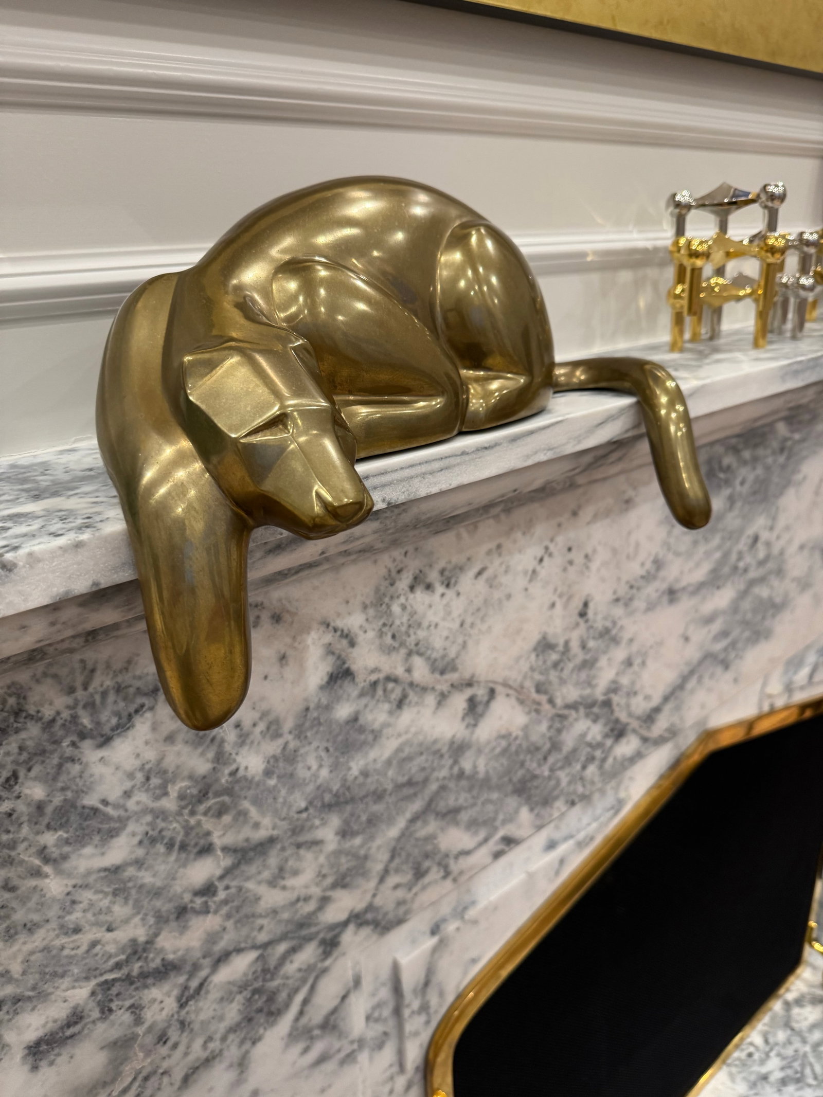 1980 Large 16" Dolbi Cashier Brass Reclining Panther Sculpture – Signed With Original Sticker - 4