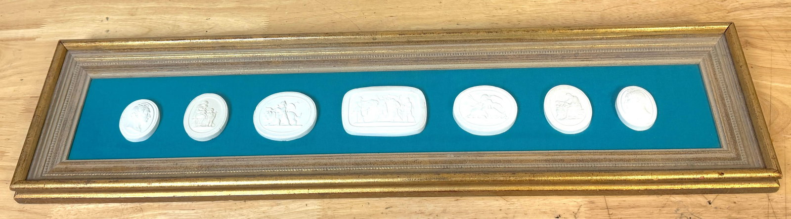 Framed Group of Seven Italian Grand Tour Cast Plaster Intaglios, 19th Century - 4