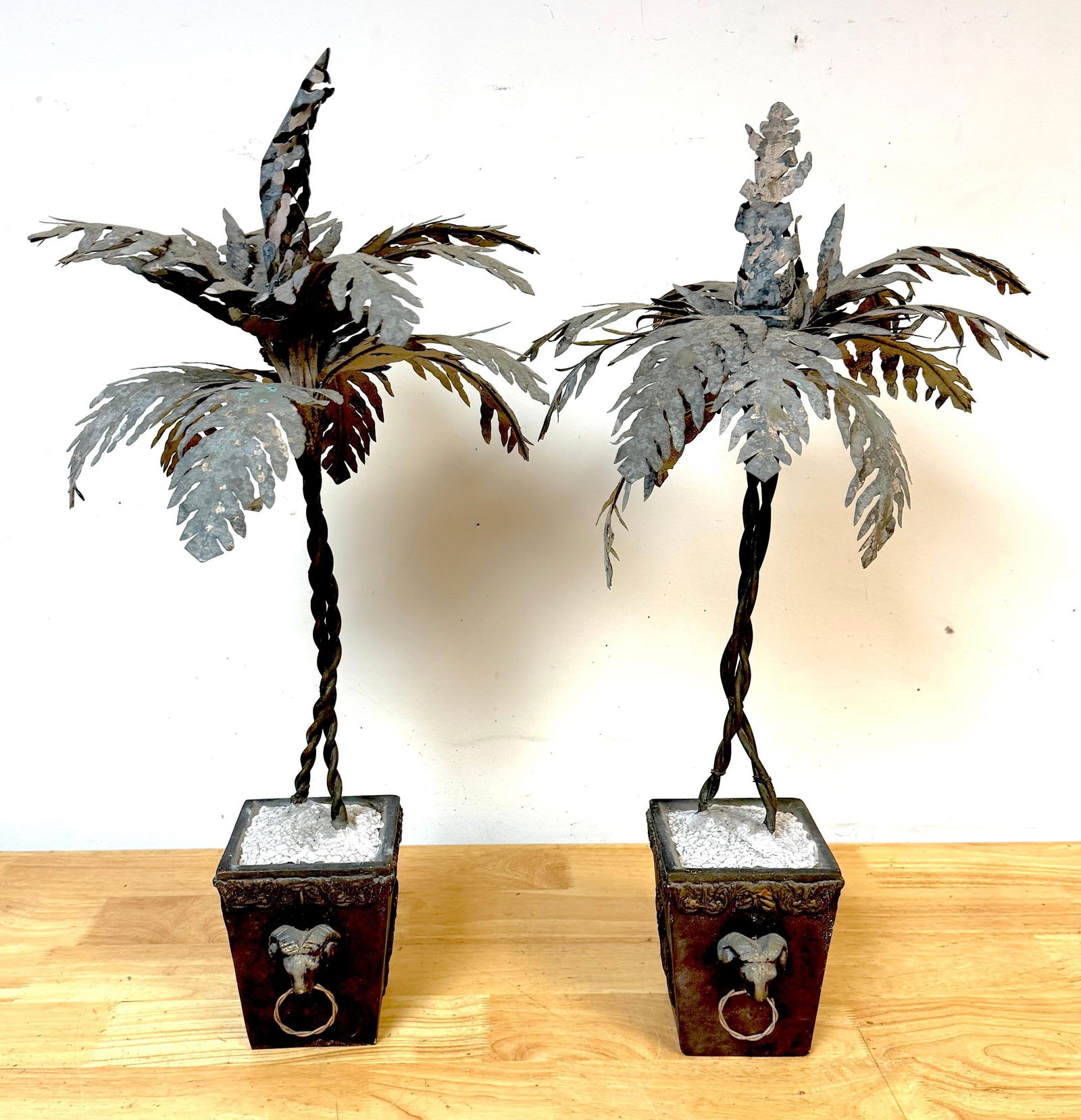 Pair Neoclassical Style Tole Palm Tree Topiaries, Attributed to Maitland-Smith - 11